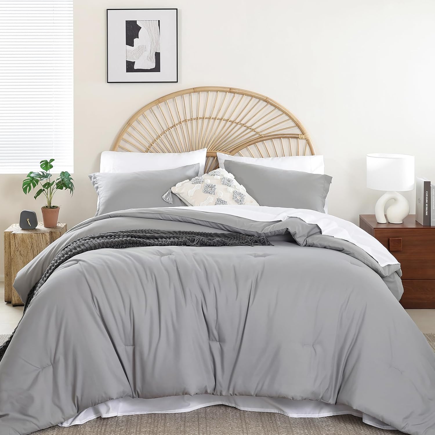 weigelia King Size Comforter Set 7 Pieces Oatmeal Comforter Set King Bed in a Bag Soft Fluffy Bedding Comforter with Sheets, Pillow Shams and Pillowcases for All Season