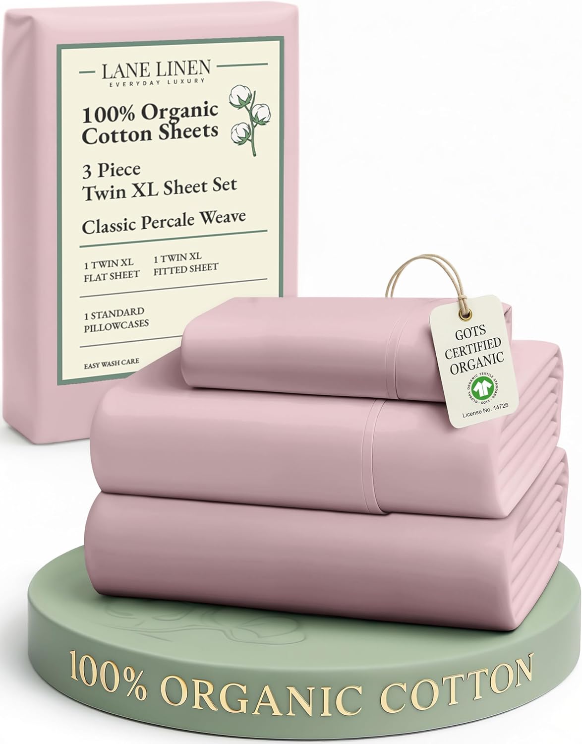 LANE LINEN 100% Organic Cotton King Size Sheets Set, Soft & Comfy All Season Breathable Sheets King Size, Percale Weave Fully Elasticized Eco Friendly Naturally Cooling King White Bed Sheets