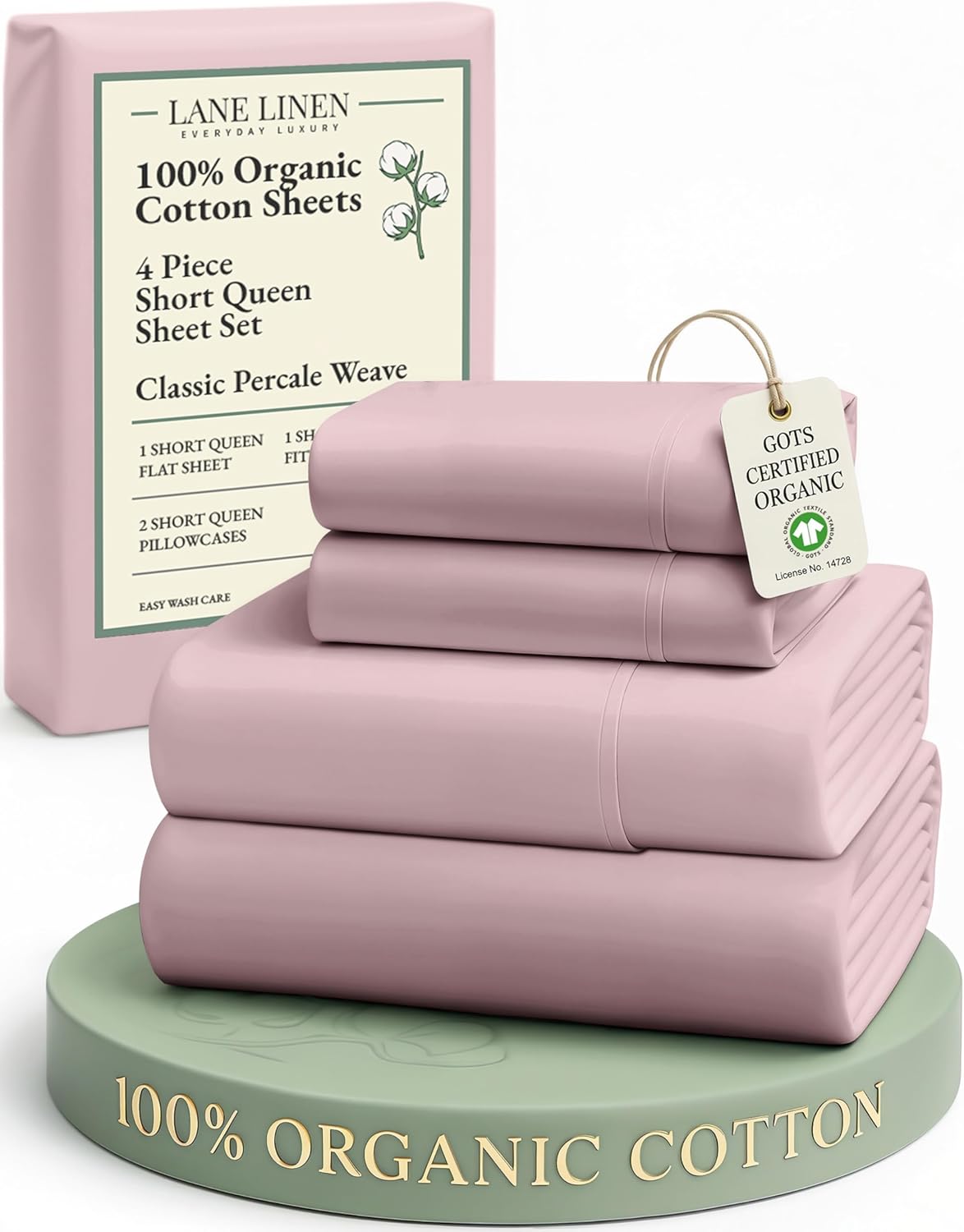LANE LINEN 100% Organic Cotton King Size Sheets Set, Soft & Comfy All Season Breathable Sheets King Size, Percale Weave Fully Elasticized Eco Friendly Naturally Cooling King White Bed Sheets