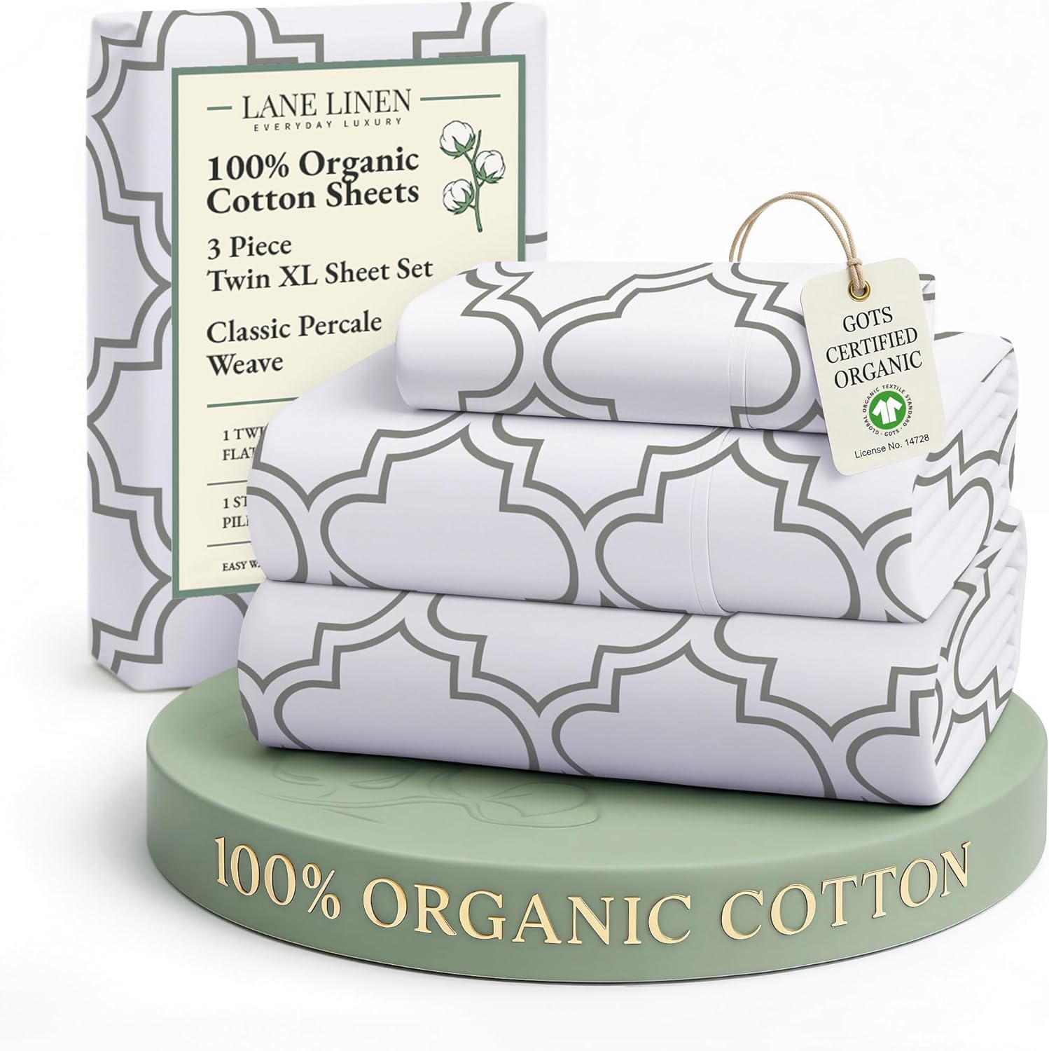 LANE LINEN 100% Organic Cotton King Size Sheets Set, Soft & Comfy All Season Breathable Sheets King Size, Percale Weave Fully Elasticized Eco Friendly Naturally Cooling King White Bed Sheets