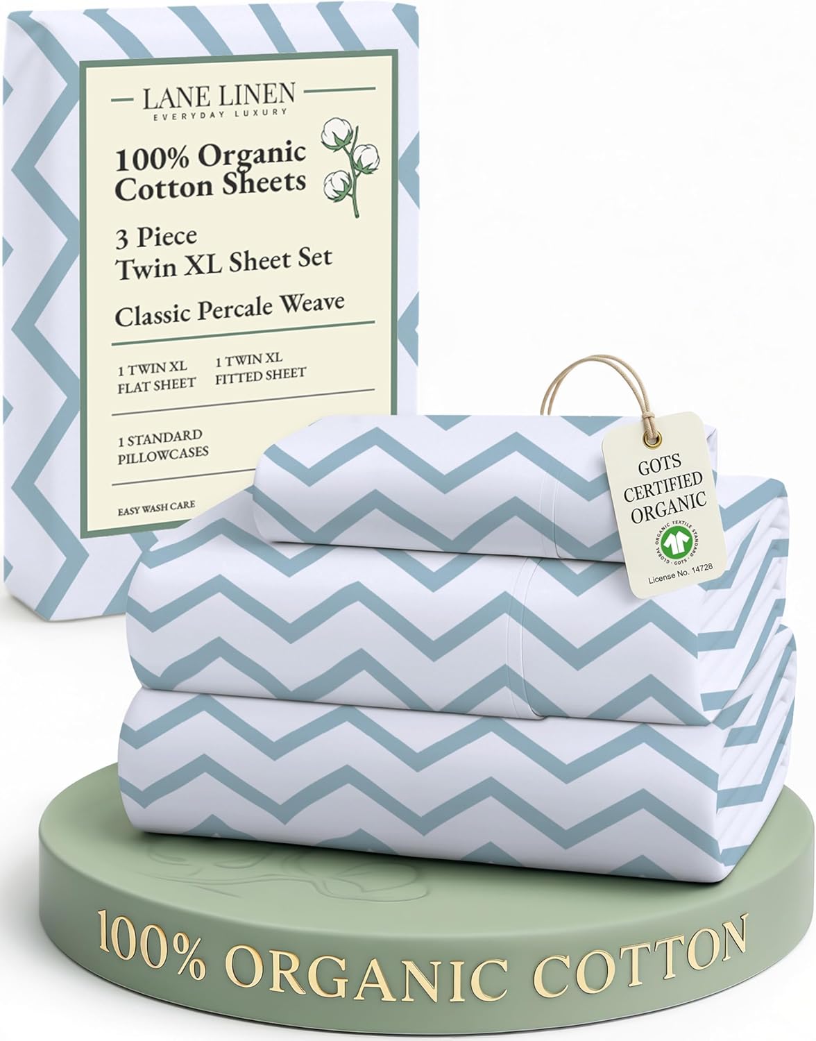 LANE LINEN 100% Organic Cotton King Size Sheets Set, Soft & Comfy All Season Breathable Sheets King Size, Percale Weave Fully Elasticized Eco Friendly Naturally Cooling King White Bed Sheets