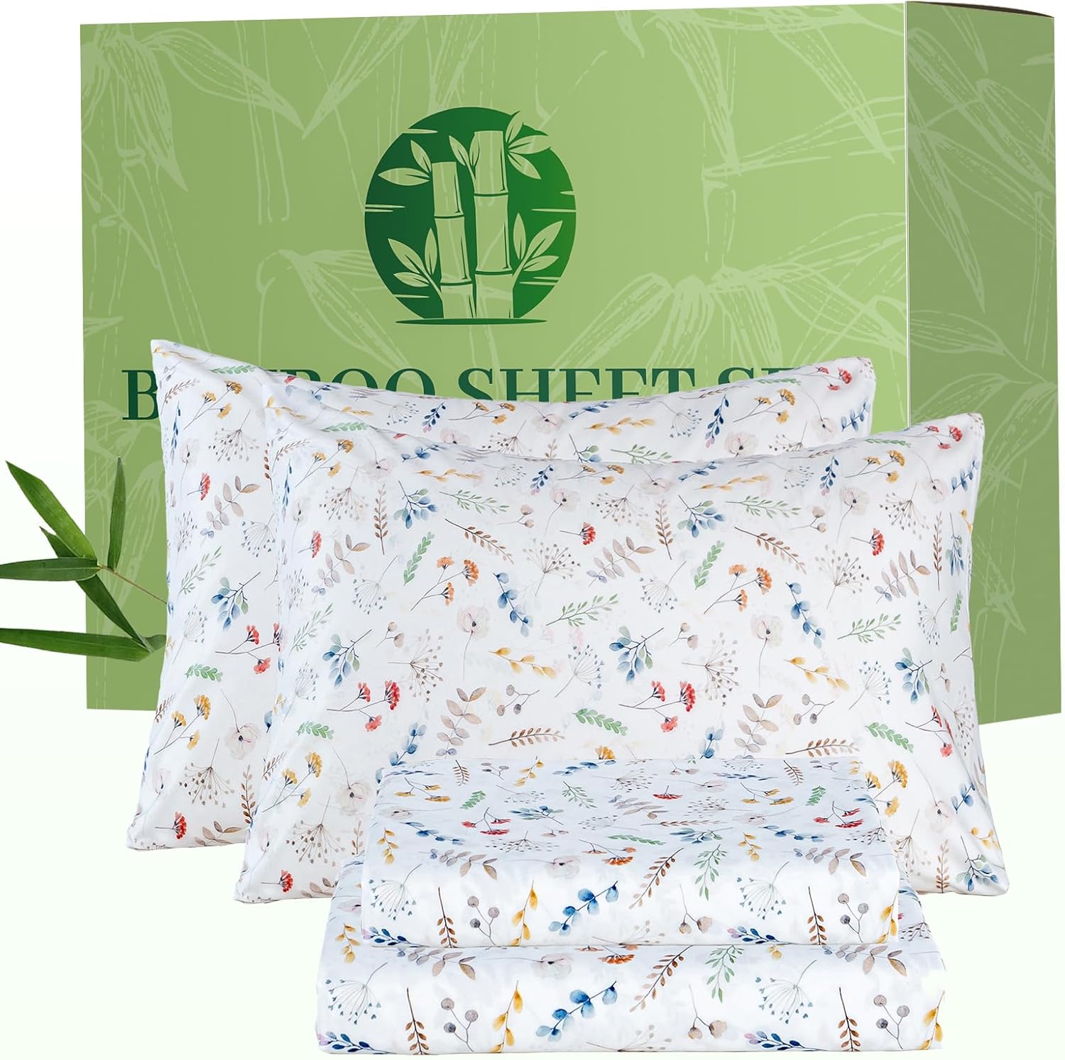 Bedlifes Queen Sheet Set Ultra Soft Breathable Silky Flower Bed Sheets Deep Pocket 100% Microfiber Bedding Sheets 4 Piece Queen Size Floral Spring