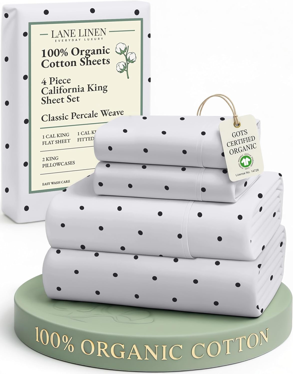 LANE LINEN 100% Organic Cotton King Size Sheets Set, Soft & Comfy All Season Breathable Sheets King Size, Percale Weave Fully Elasticized Eco Friendly Naturally Cooling King White Bed Sheets