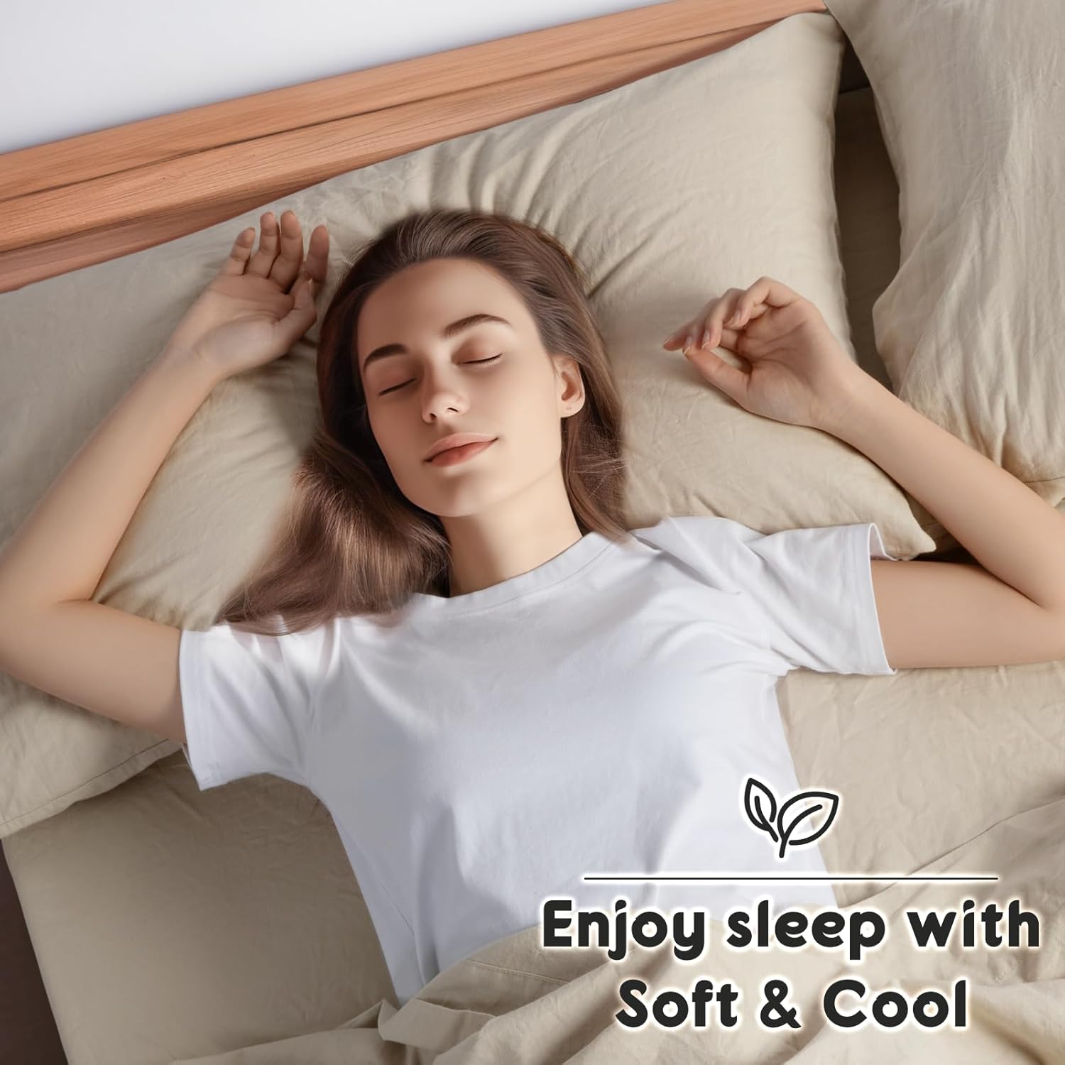 SONORO KATE 100% French Pure Linen Sheets, Breathable and Durable Linen Queen Size Sheets, Anti-Tear Linen Bed Sheets, Machine Washable, 16 Inch Deep Pocket - 4 Piece (Natural Linen, Queen)