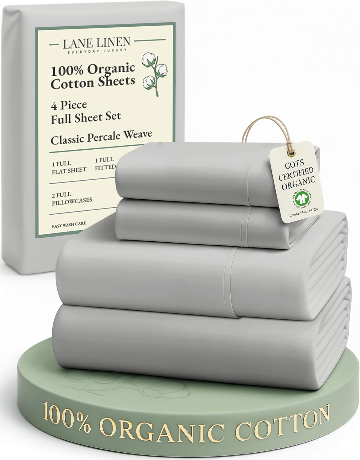 LANE LINEN 100% Organic Cotton King Size Sheets Set, Soft & Comfy All Season Breathable Sheets King Size, Percale Weave Fully Elasticized Eco Friendly Naturally Cooling King White Bed Sheets
