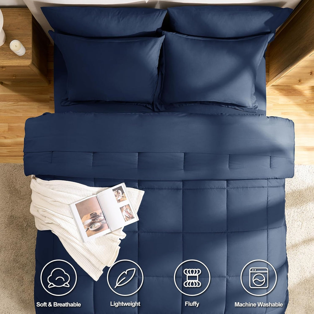 CozyLux Navy Blue Queen Comforter Set with Sheets - 7 Pieces Bed in a Bag Queen Bedding Sets, All Season Soft 7PC Bed Set with Navy Comforter, Flat Sheet, Fitted Sheet, Pillowcases & Pillow Shams