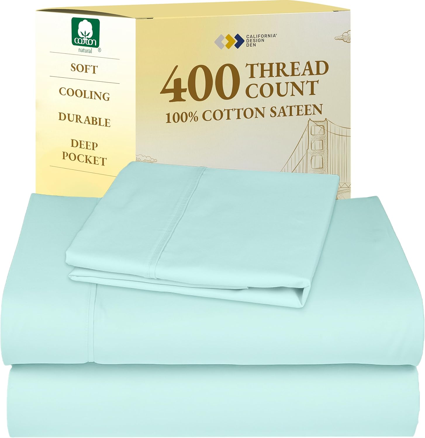 California Design Den King Size Sheets Set - Soft 400 Thread Count Sateen, Natural 100% Cotton Sheets King Size, Deep Pockets with All Around Elastic for a Snug Fit, Cool & Durable Bedding - White