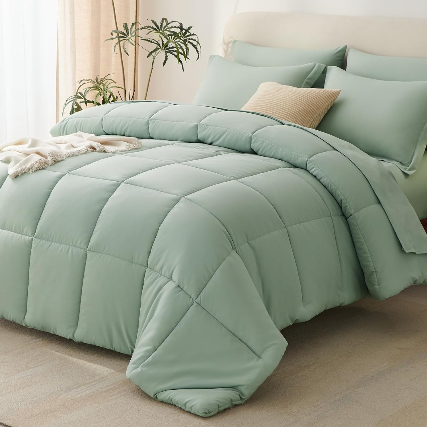 CozyLux Navy Blue Queen Comforter Set with Sheets - 7 Pieces Bed in a Bag Queen Bedding Sets, All Season Soft 7PC Bed Set with Navy Comforter, Flat Sheet, Fitted Sheet, Pillowcases & Pillow Shams