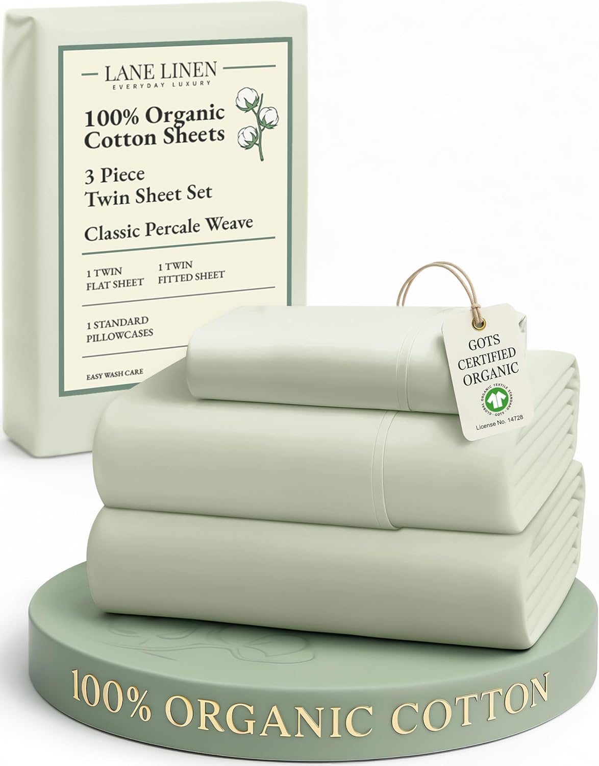 LANE LINEN 100% Organic Cotton King Size Sheets Set, Soft & Comfy All Season Breathable Sheets King Size, Percale Weave Fully Elasticized Eco Friendly Naturally Cooling King White Bed Sheets