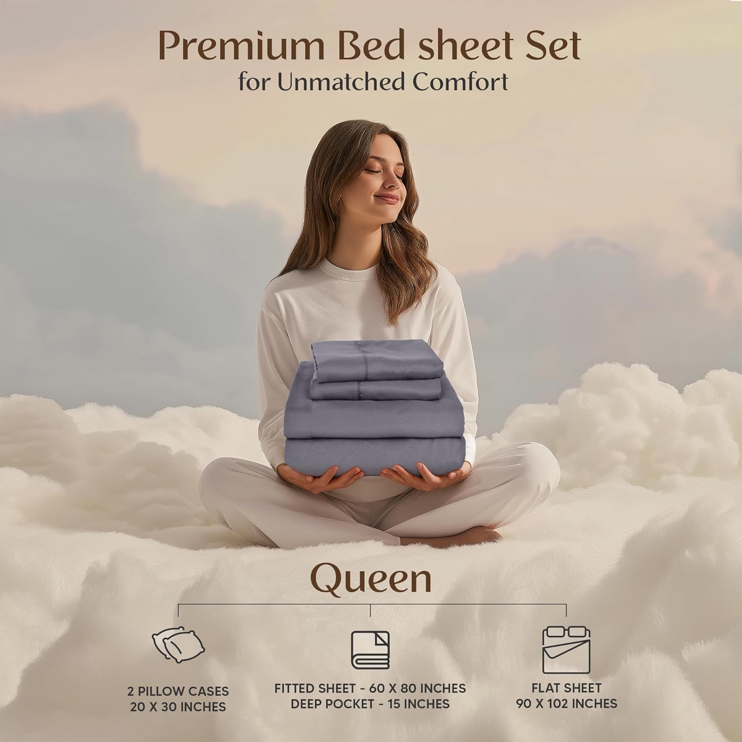 Utopia Bedding Queen Sheet Set – 4 Piece Bed Sheets for Queen Size Bed, Soft and Breathable Microfiber, Includes 1 Fitted Sheet, 1 Flat Sheet and 2 Pillowcases (Grey)