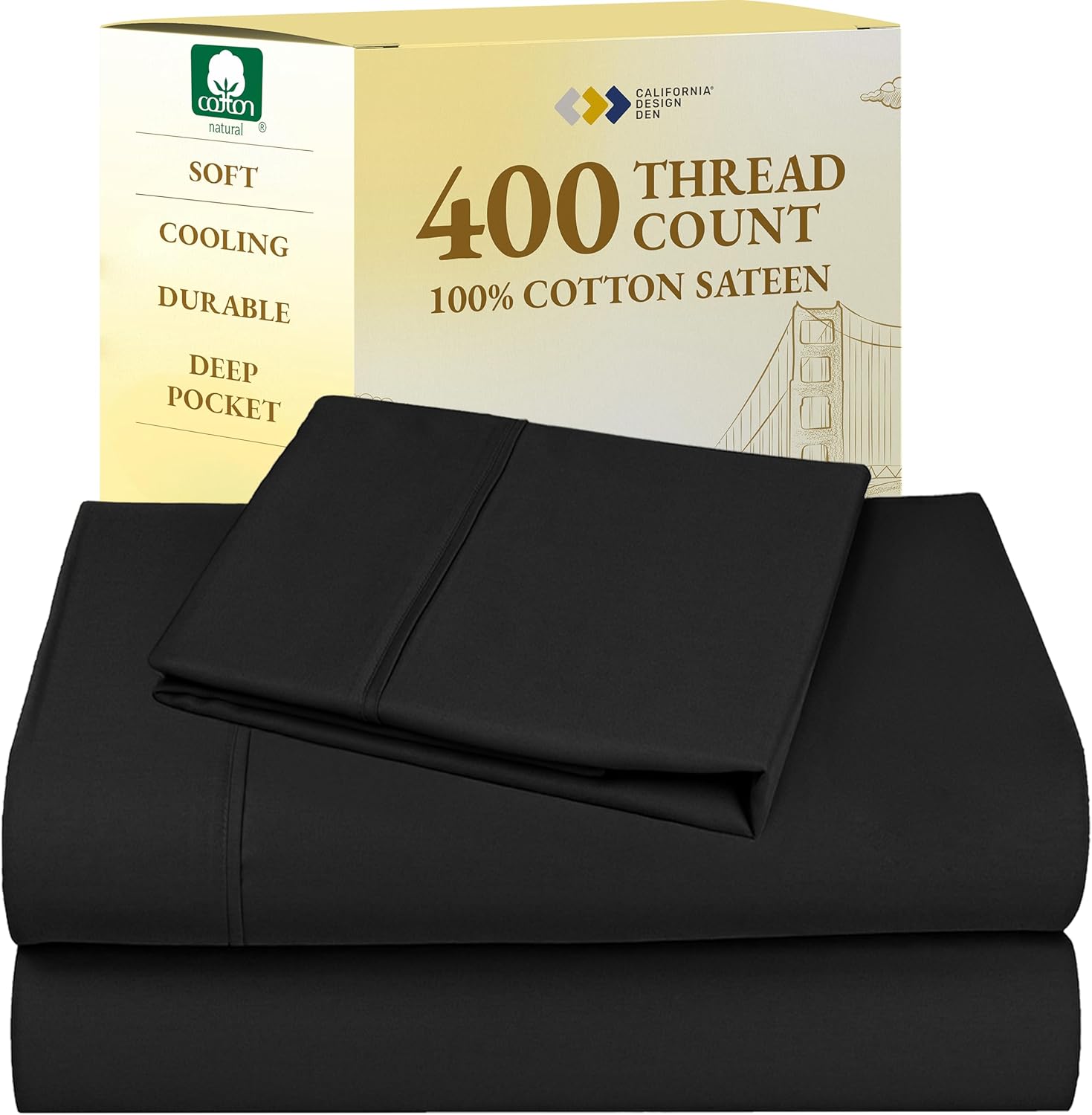 California Design Den King Size Sheets Set - Soft 400 Thread Count Sateen, Natural 100% Cotton Sheets King Size, Deep Pockets with All Around Elastic for a Snug Fit, Cool & Durable Bedding - White