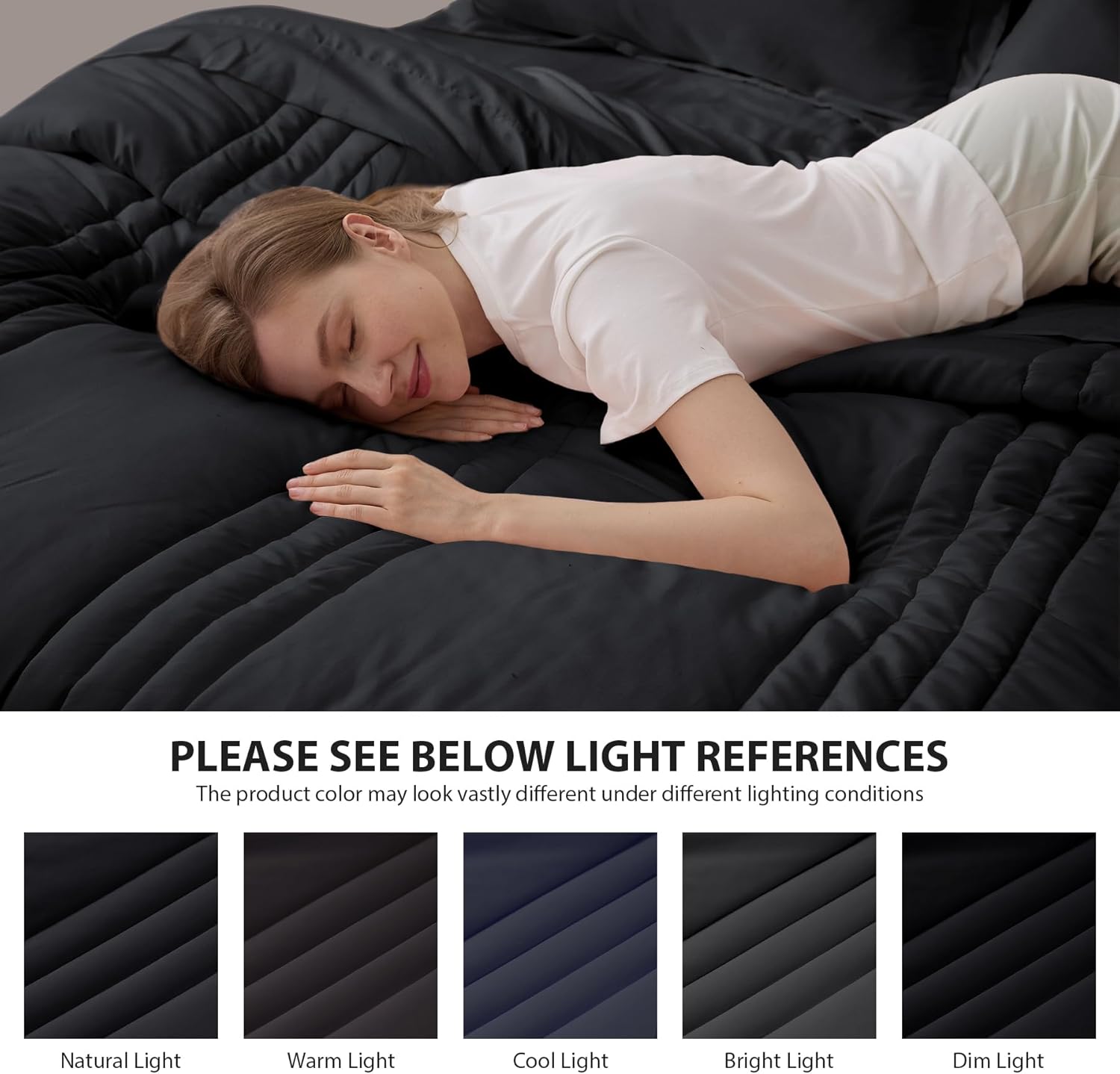 Queen Comforter Set Black - Bed in a Bag Queen Size 7 Pieces, Soft Bedding Set for All Seasons, Premium Queen Comforter Set with Comforter, Sheets, Pillowcases & Shams