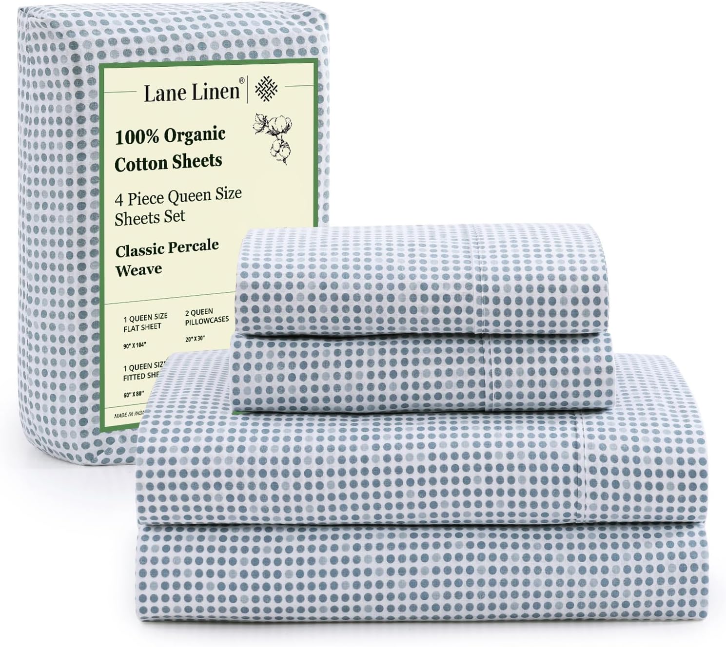 LANE LINEN 100% Organic Cotton King Size Sheets Set, Soft & Comfy All Season Breathable Sheets King Size, Percale Weave Fully Elasticized Eco Friendly Naturally Cooling King White Bed Sheets