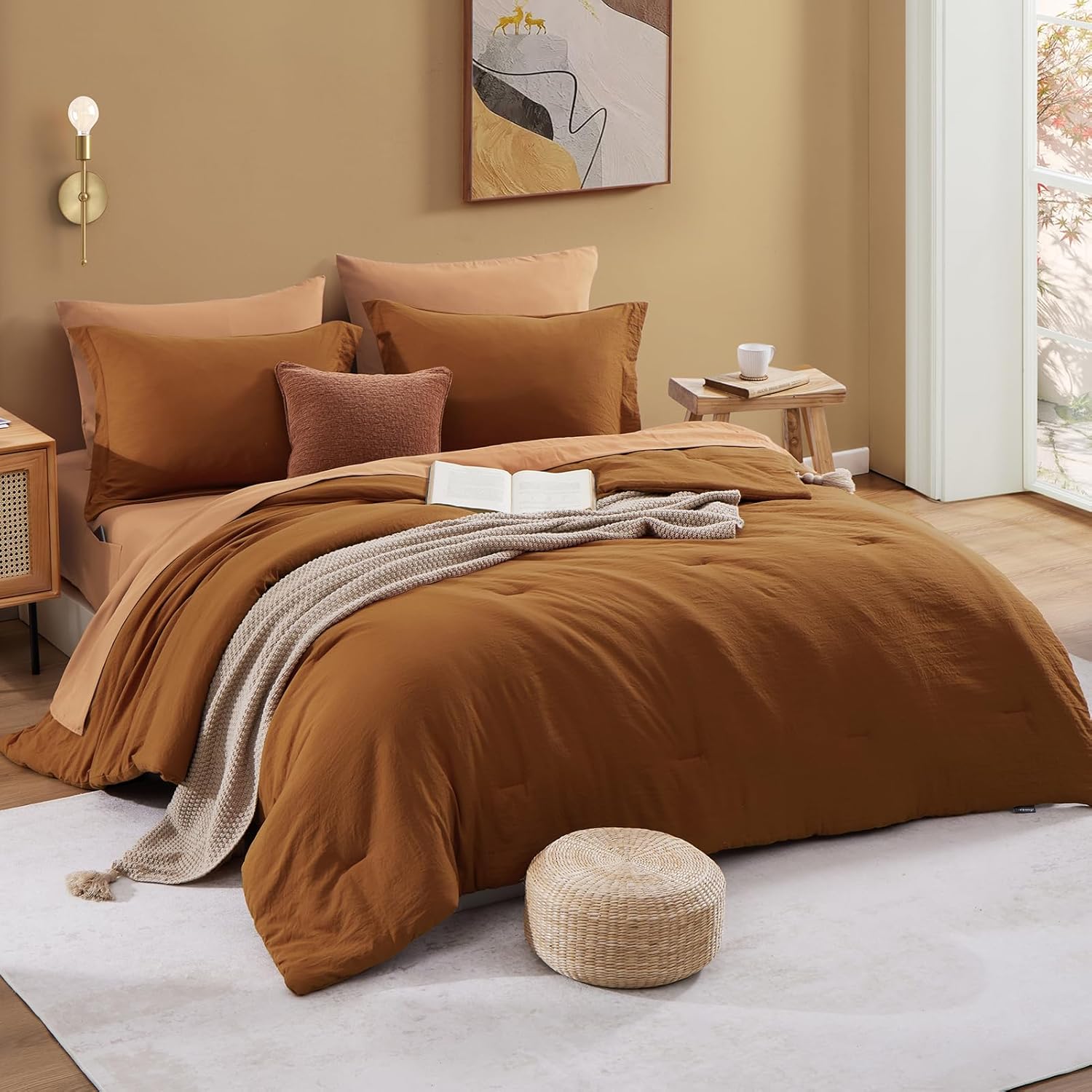 WRENSONGE Queen Comforter Set - 7 Pieces Sage Green Soft Bed in a Bag Queen with Fitted Sheet, Flat Sheet, 2 Pillow Shams, and 2 Pillowcases- Warm Bedding Sets Queen for All Season