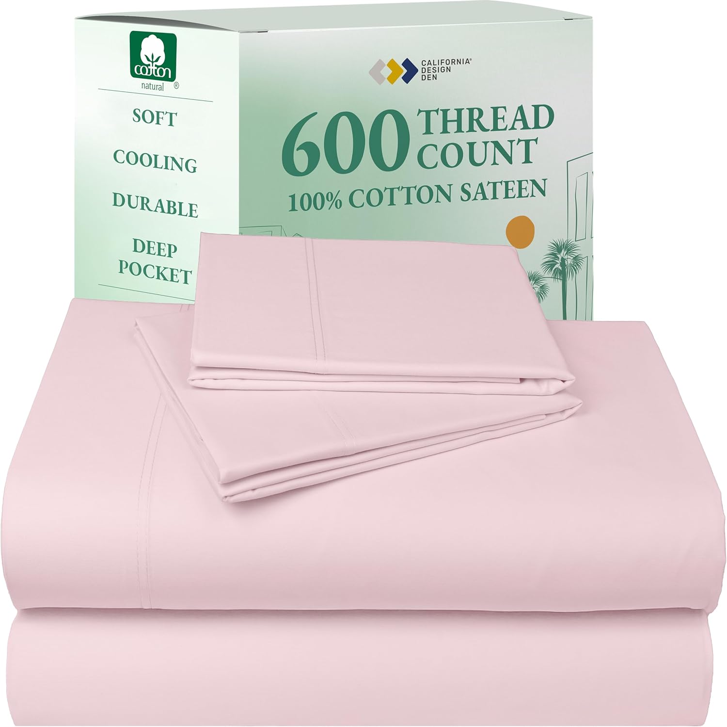 California Design Den Queen Sheet Set - Luxury 600 Thread Count Sateen, 100% Cotton Deep Pocket Queen Sheets with All Around Elastic, Snug Fit, Hotel Quality Bedding Set - White