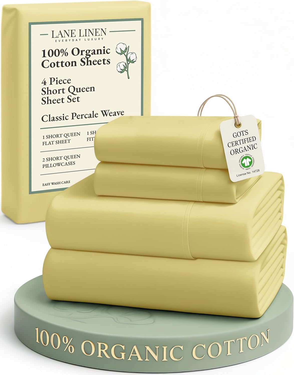 LANE LINEN 100% Organic Cotton King Size Sheets Set, Soft & Comfy All Season Breathable Sheets King Size, Percale Weave Fully Elasticized Eco Friendly Naturally Cooling King White Bed Sheets