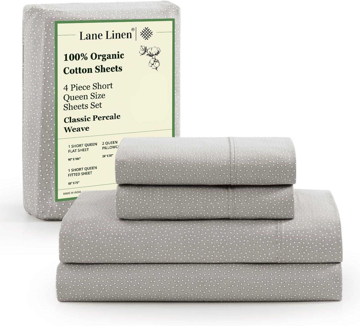 LANE LINEN 100% Organic Cotton King Size Sheets Set, Soft & Comfy All Season Breathable Sheets King Size, Percale Weave Fully Elasticized Eco Friendly Naturally Cooling King White Bed Sheets