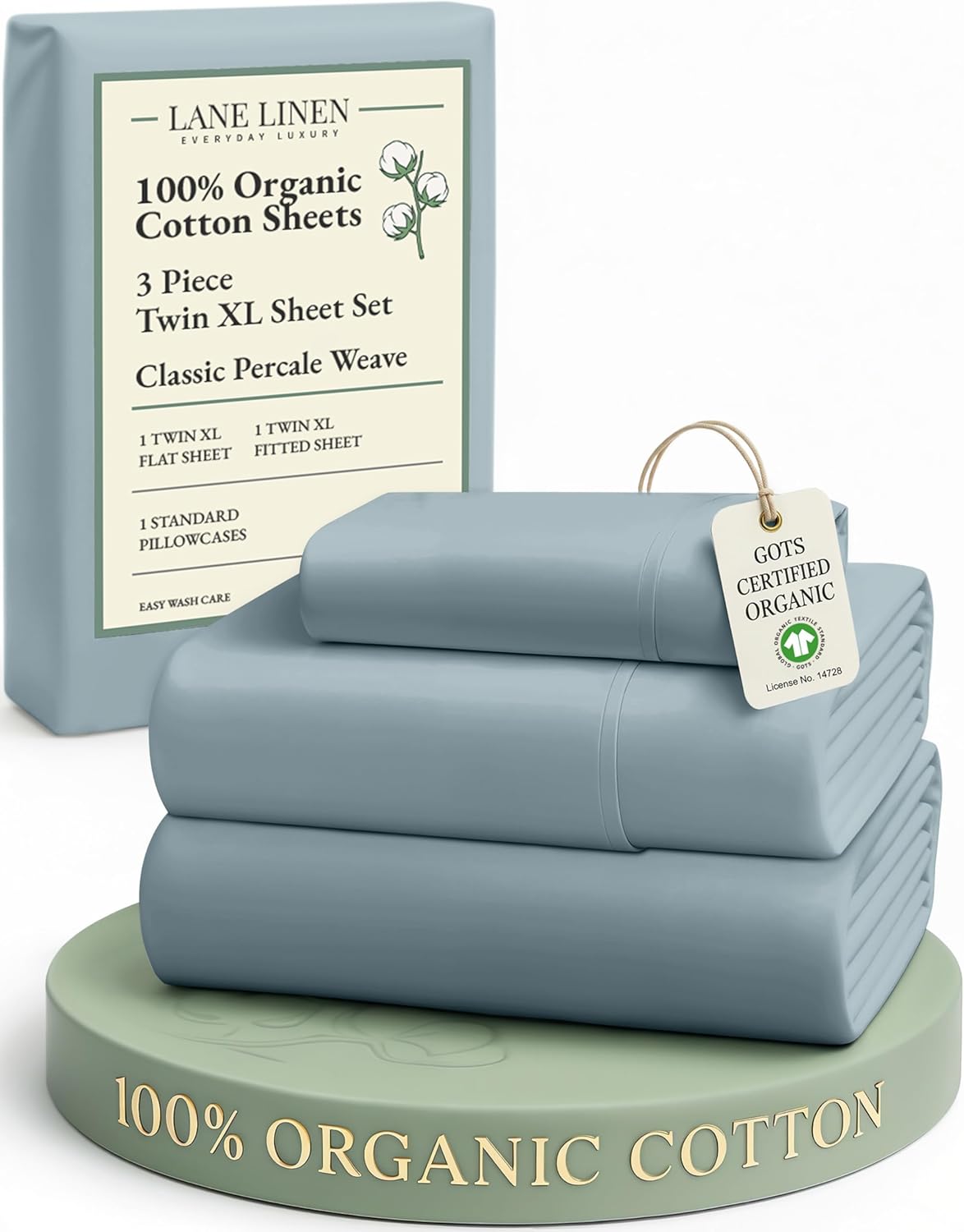 LANE LINEN 100% Organic Cotton King Size Sheets Set, Soft & Comfy All Season Breathable Sheets King Size, Percale Weave Fully Elasticized Eco Friendly Naturally Cooling King White Bed Sheets