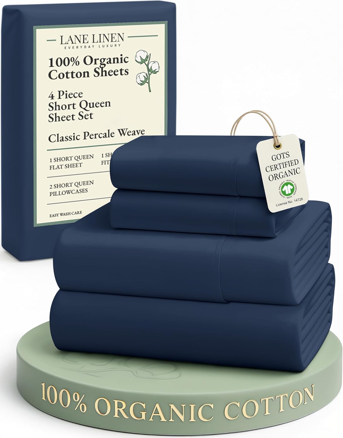 LANE LINEN 100% Organic Cotton King Size Sheets Set, Soft & Comfy All Season Breathable Sheets King Size, Percale Weave Fully Elasticized Eco Friendly Naturally Cooling King White Bed Sheets