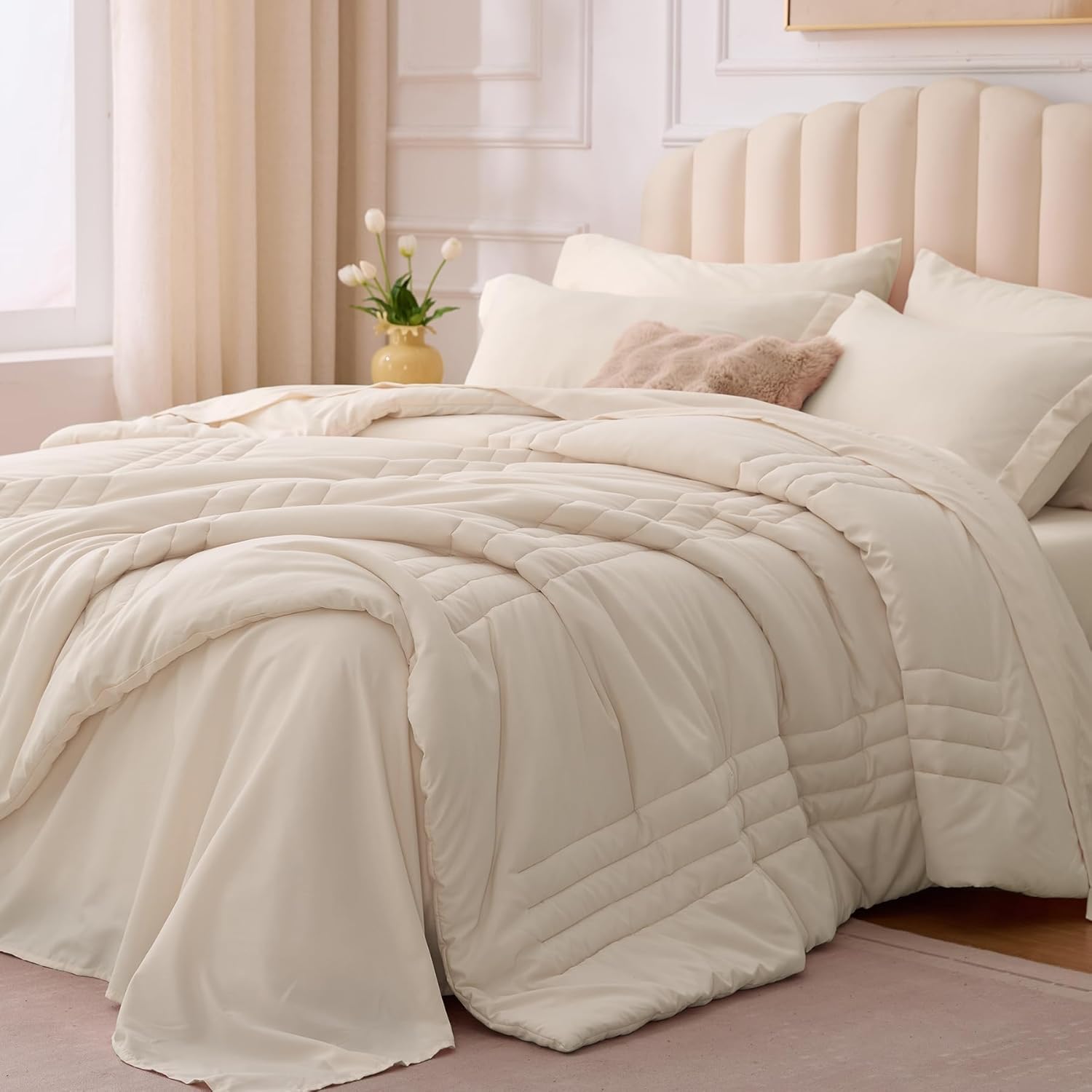 Queen Comforter Set Black - Bed in a Bag Queen Size 7 Pieces, Soft Bedding Set for All Seasons, Premium Queen Comforter Set with Comforter, Sheets, Pillowcases & Shams