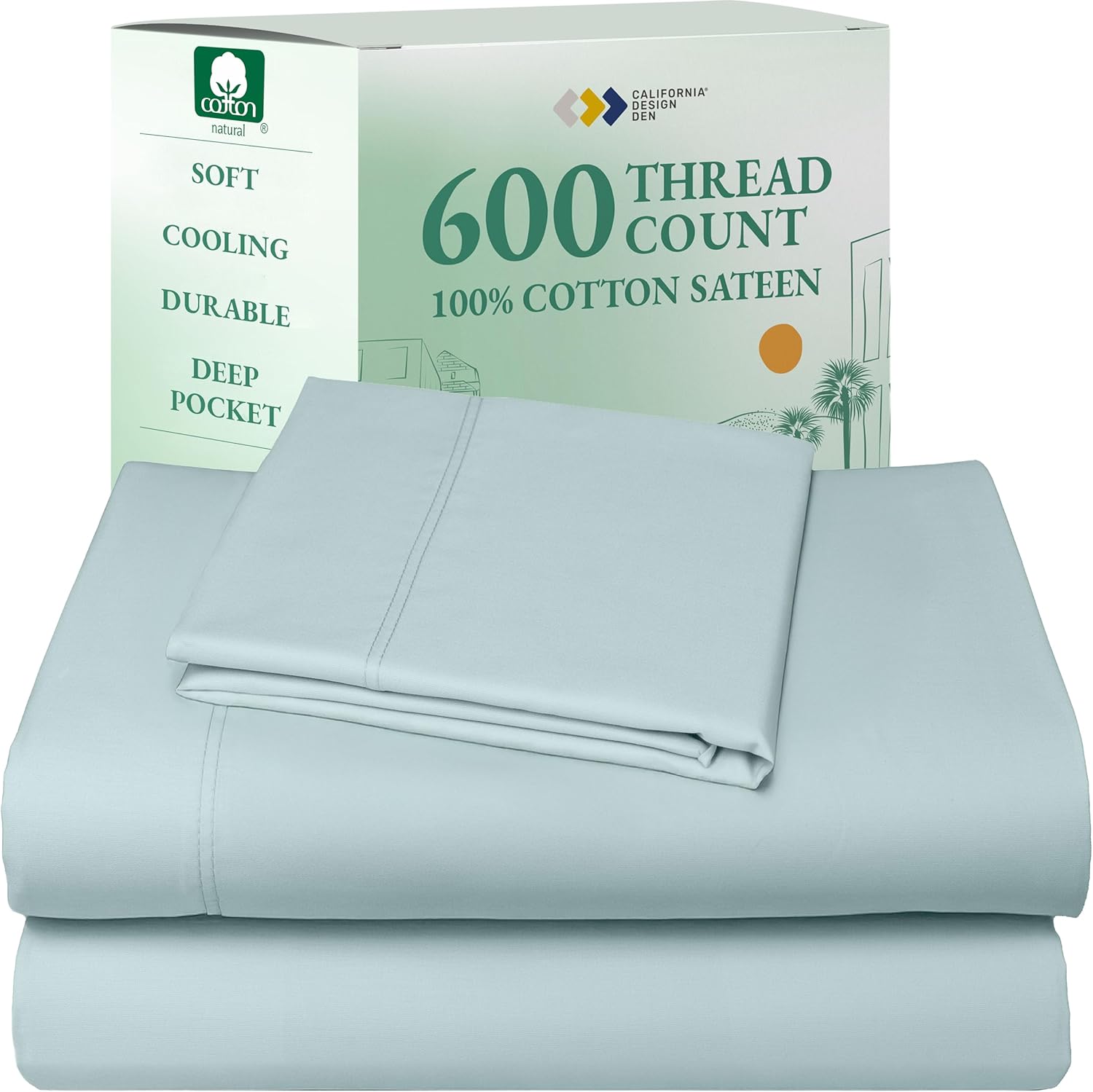 California Design Den Queen Sheet Set - Luxury 600 Thread Count Sateen, 100% Cotton Deep Pocket Queen Sheets with All Around Elastic, Snug Fit, Hotel Quality Bedding Set - White