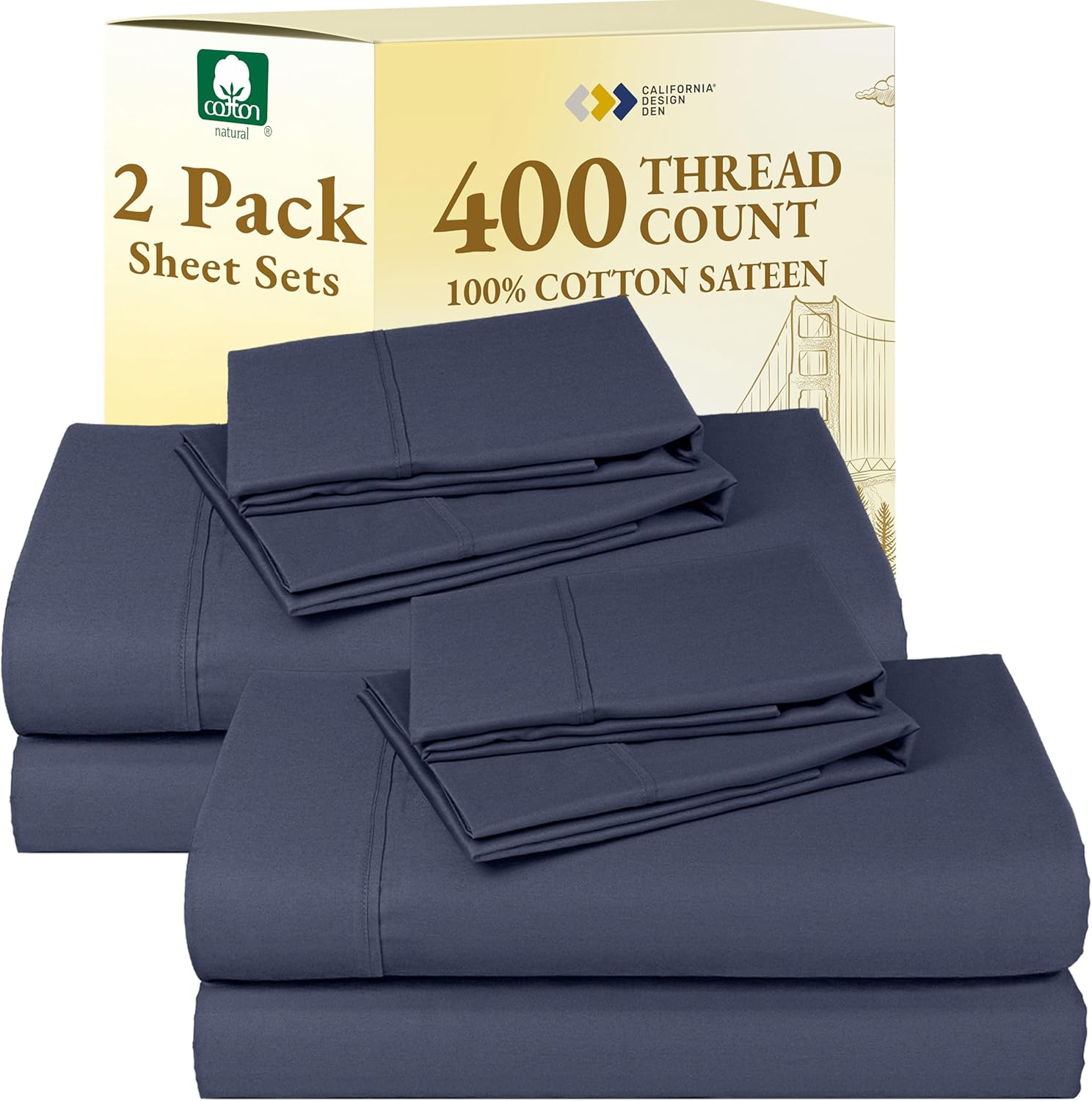 California Design Den King Size Sheets Set - Soft 400 Thread Count Sateen, Natural 100% Cotton Sheets King Size, Deep Pockets with All Around Elastic for a Snug Fit, Cool & Durable Bedding - White