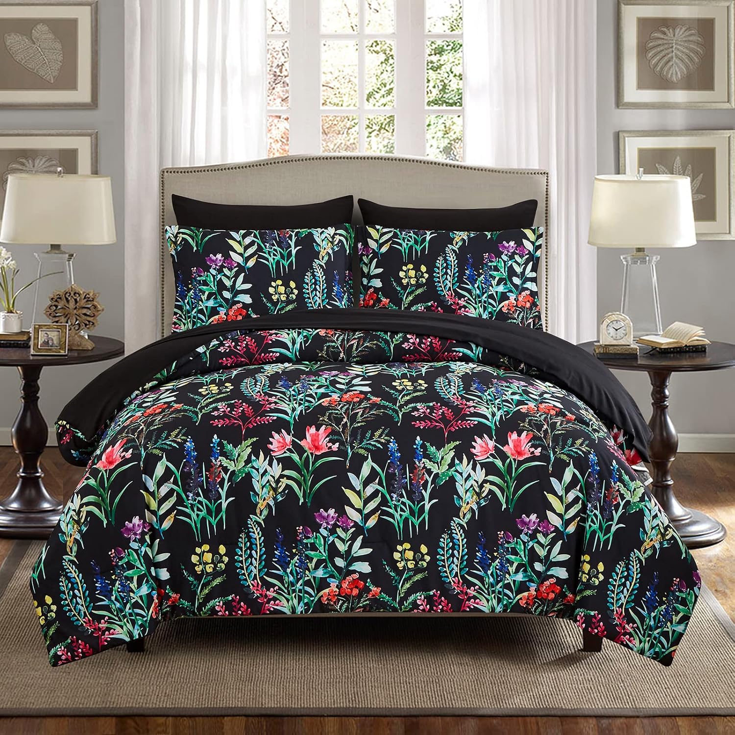 Boho Comforter Set Queen - 7 Pieces Bed in a Bag Floral Medallions Design, Bohemian Comforter Set with Sheets, Soft Microfiber Complete Bedding Sets All Season (Teal Blue, Queen)