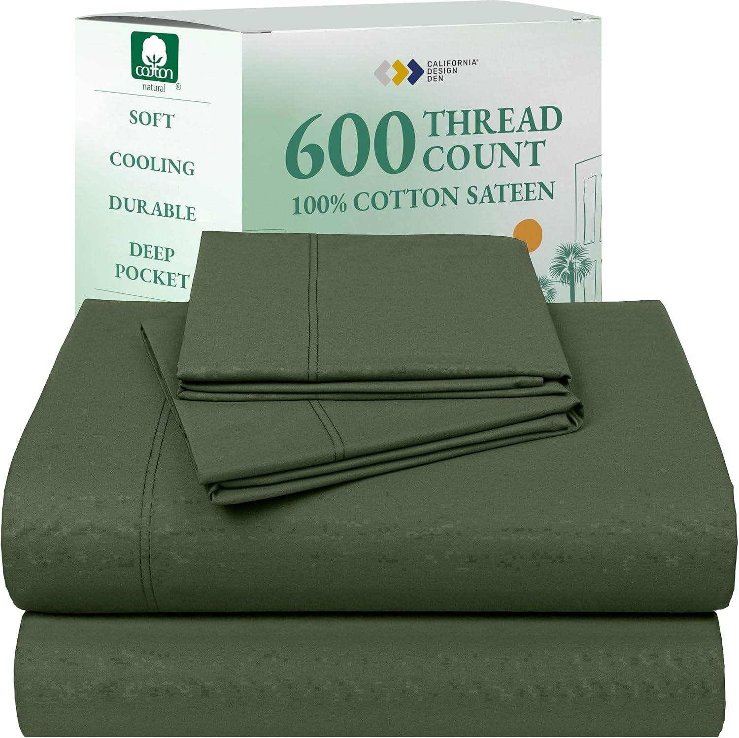 California Design Den Queen Sheet Set - Luxury 600 Thread Count Sateen, 100% Cotton Deep Pocket Queen Sheets with All Around Elastic, Snug Fit, Hotel Quality Bedding Set - White