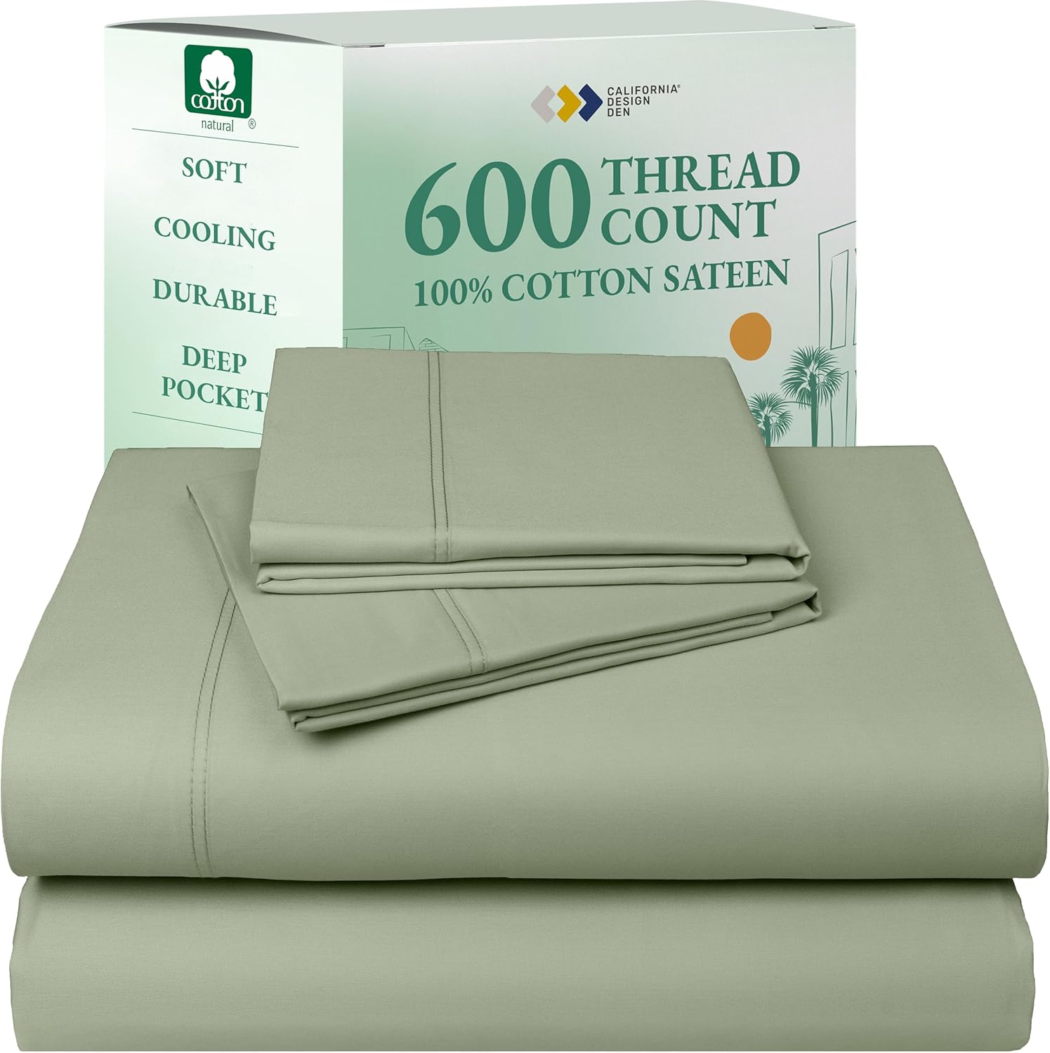 California Design Den Queen Sheet Set - Luxury 600 Thread Count Sateen, 100% Cotton Deep Pocket Queen Sheets with All Around Elastic, Snug Fit, Hotel Quality Bedding Set - White
