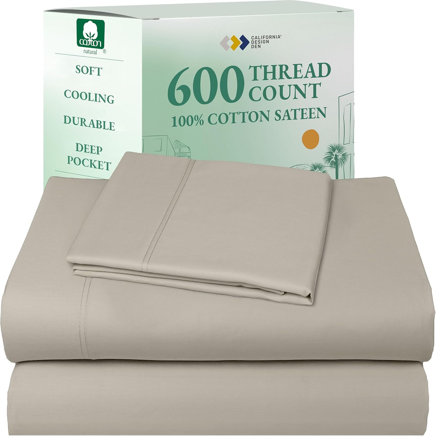 California Design Den Queen Sheet Set - Luxury 600 Thread Count Sateen, 100% Cotton Deep Pocket Queen Sheets with All Around Elastic, Snug Fit, Hotel Quality Bedding Set - White