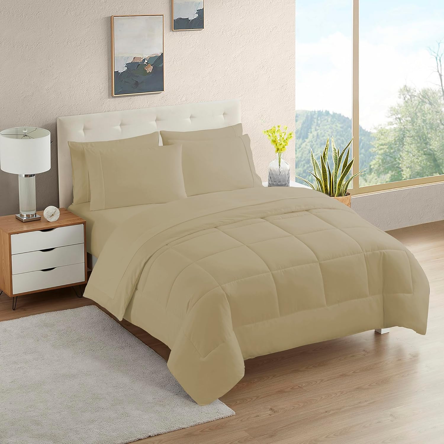 Sweet Home Collection 5 Piece Comforter Set Bag Solid Color All Season Soft Down Alternative Blanket & Luxurious Microfiber Bed Sheets, Black, Twin