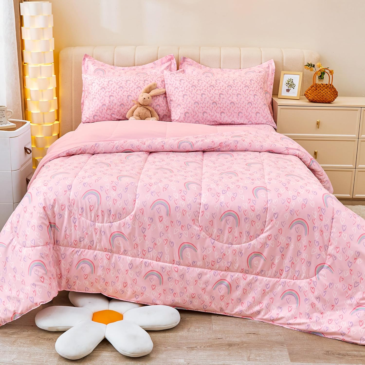 Viviland Kids Twin Bedding Sets for Girls, Boys Soft Twin Comforter Set with Sheets, 5 Pieces Microfiber Bed in a Bag, Cow Animal