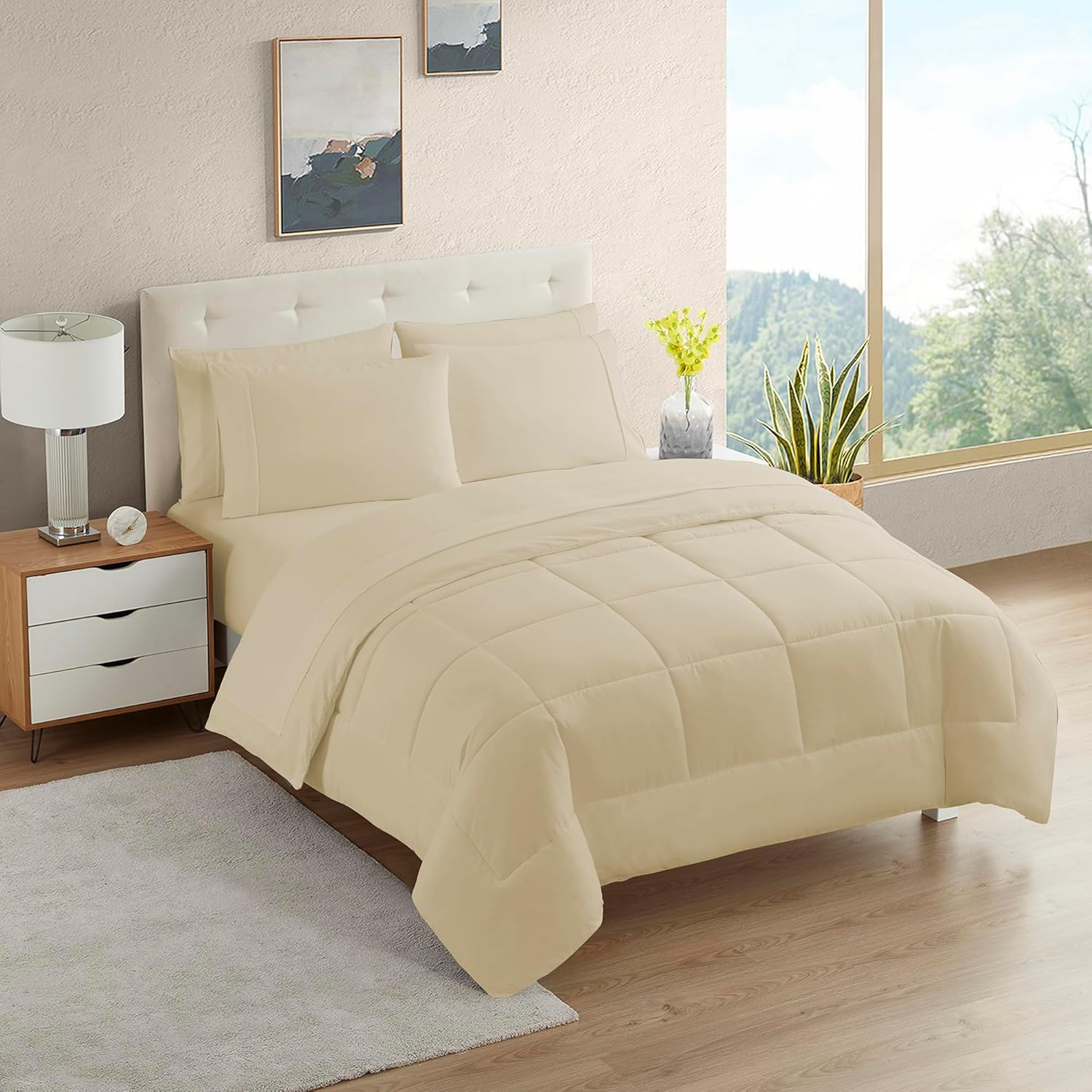 Sweet Home Collection 5 Piece Comforter Set Bag Solid Color All Season Soft Down Alternative Blanket & Luxurious Microfiber Bed Sheets, Black, Twin