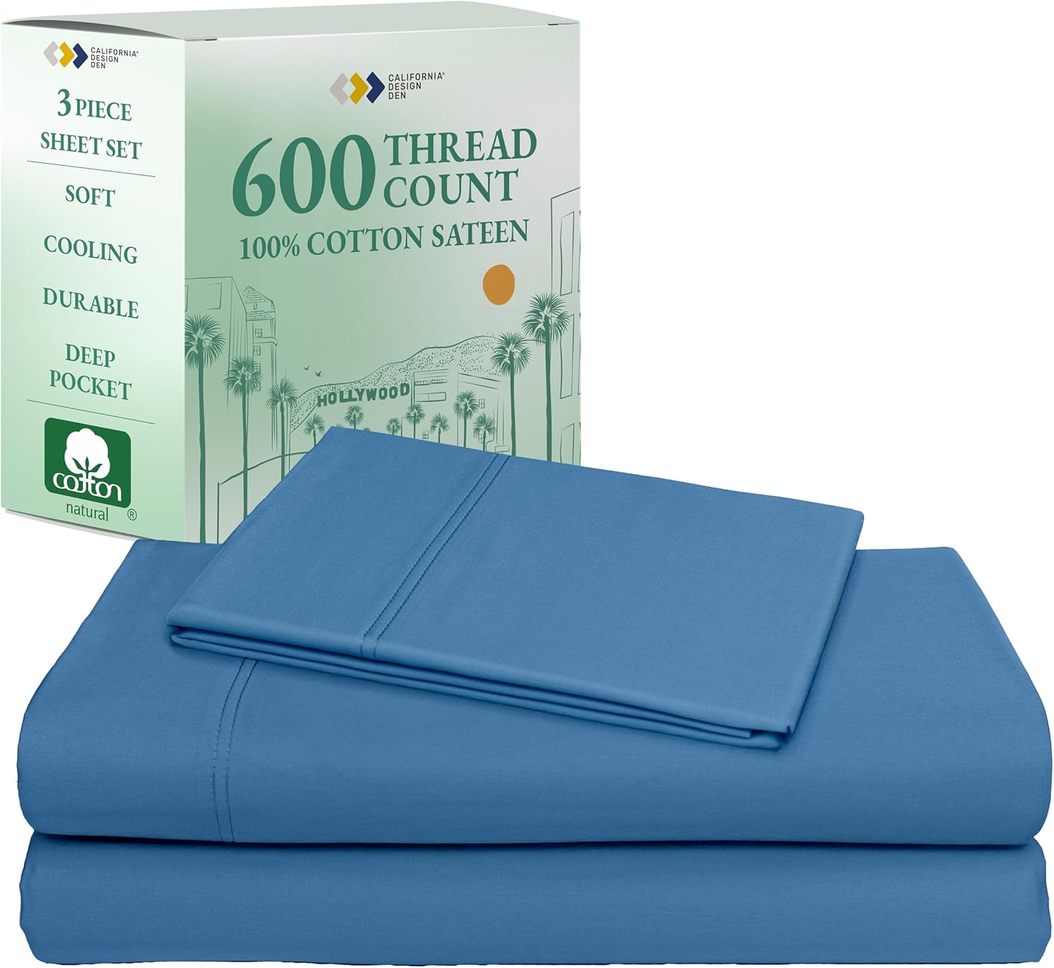 California Design Den Queen Sheet Set - Luxury 600 Thread Count Sateen, 100% Cotton Deep Pocket Queen Sheets with All Around Elastic, Snug Fit, Hotel Quality Bedding Set - White