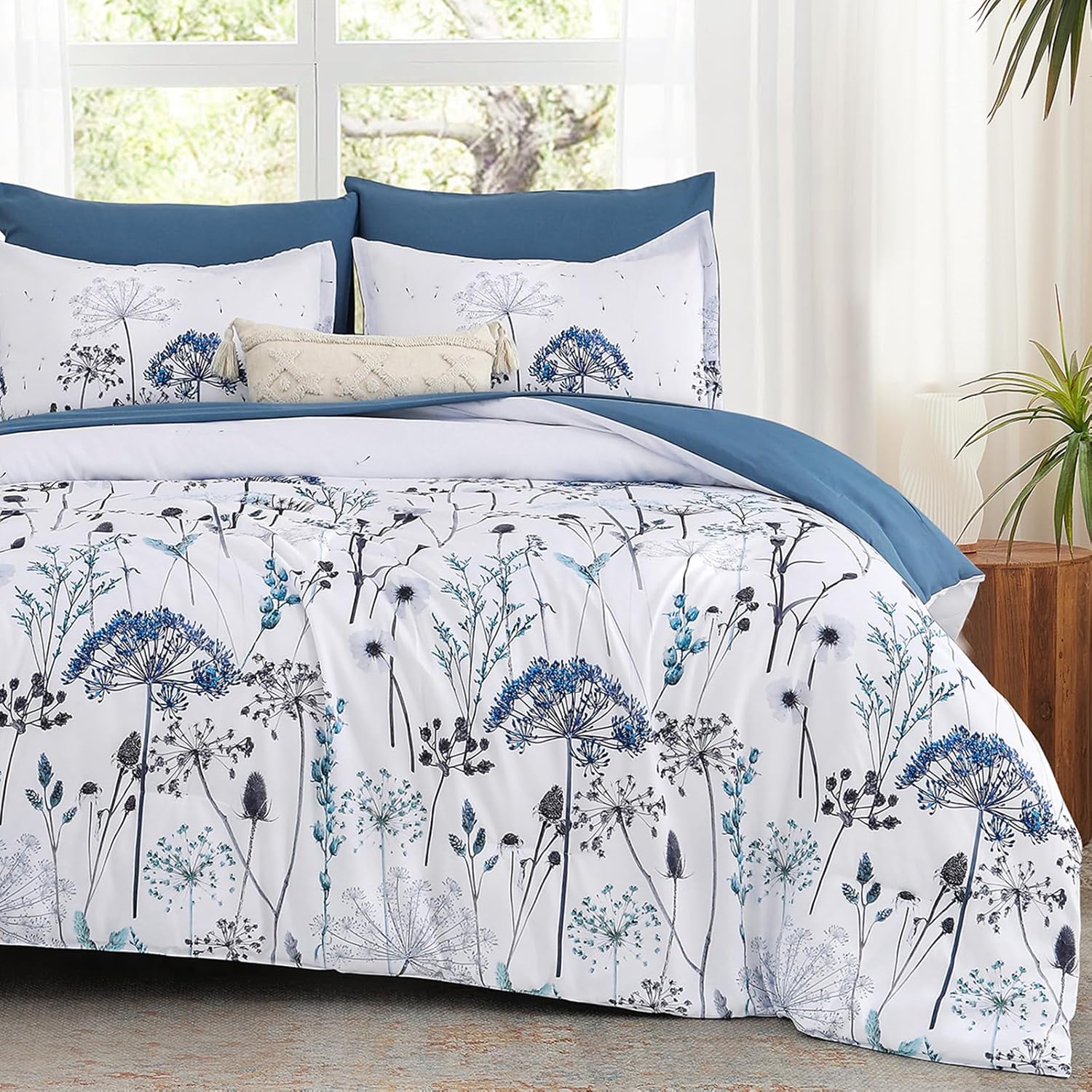 Yiran King Size Comforter Set, 7 Piece Comforter Floral Black Green Bedding Set, Soft Bed in a Bag King, Comforter, Sheets, Pillowcases & Shams