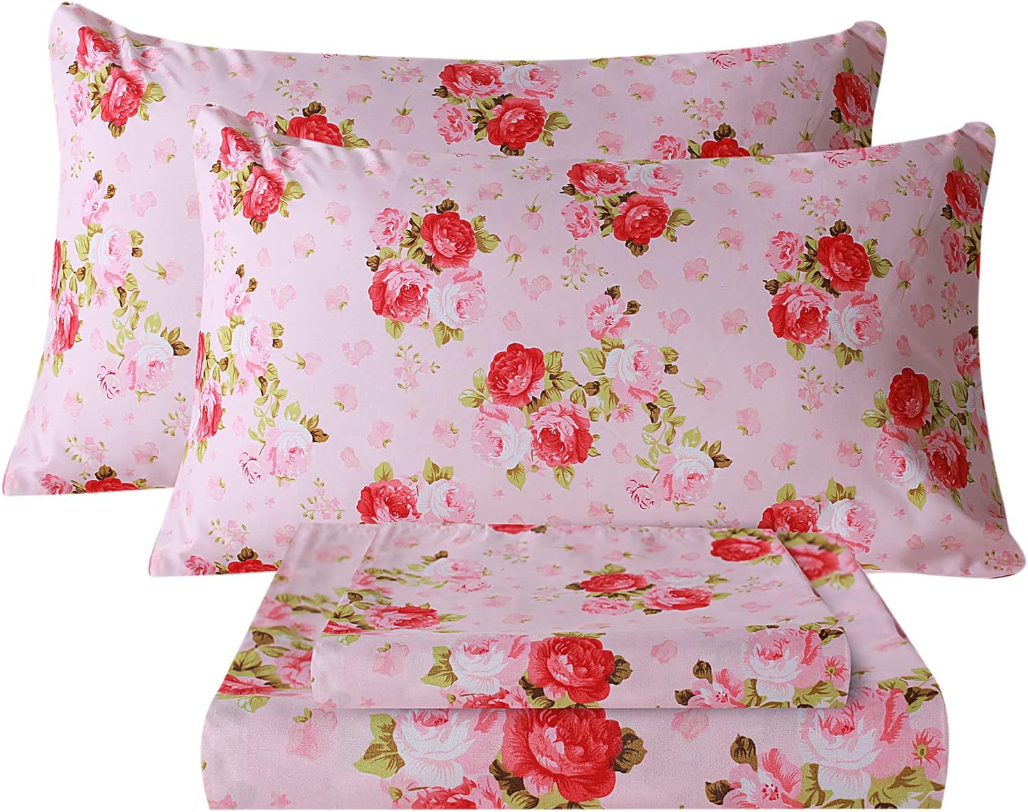 Bedlifes Queen Sheet Set Ultra Soft Breathable Silky Flower Bed Sheets Deep Pocket 100% Microfiber Bedding Sheets 4 Piece Queen Size Floral Spring