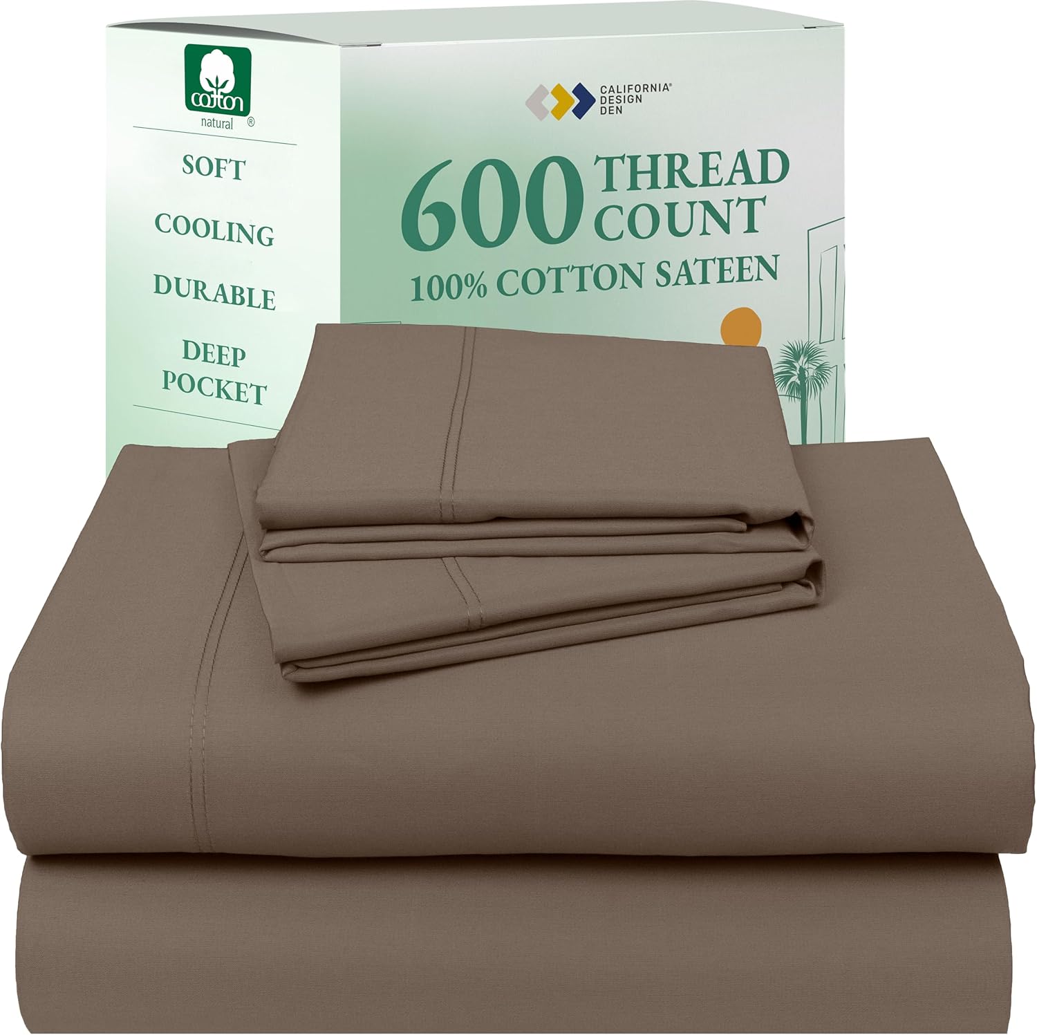 California Design Den Queen Sheet Set - Luxury 600 Thread Count Sateen, 100% Cotton Deep Pocket Queen Sheets with All Around Elastic, Snug Fit, Hotel Quality Bedding Set - White