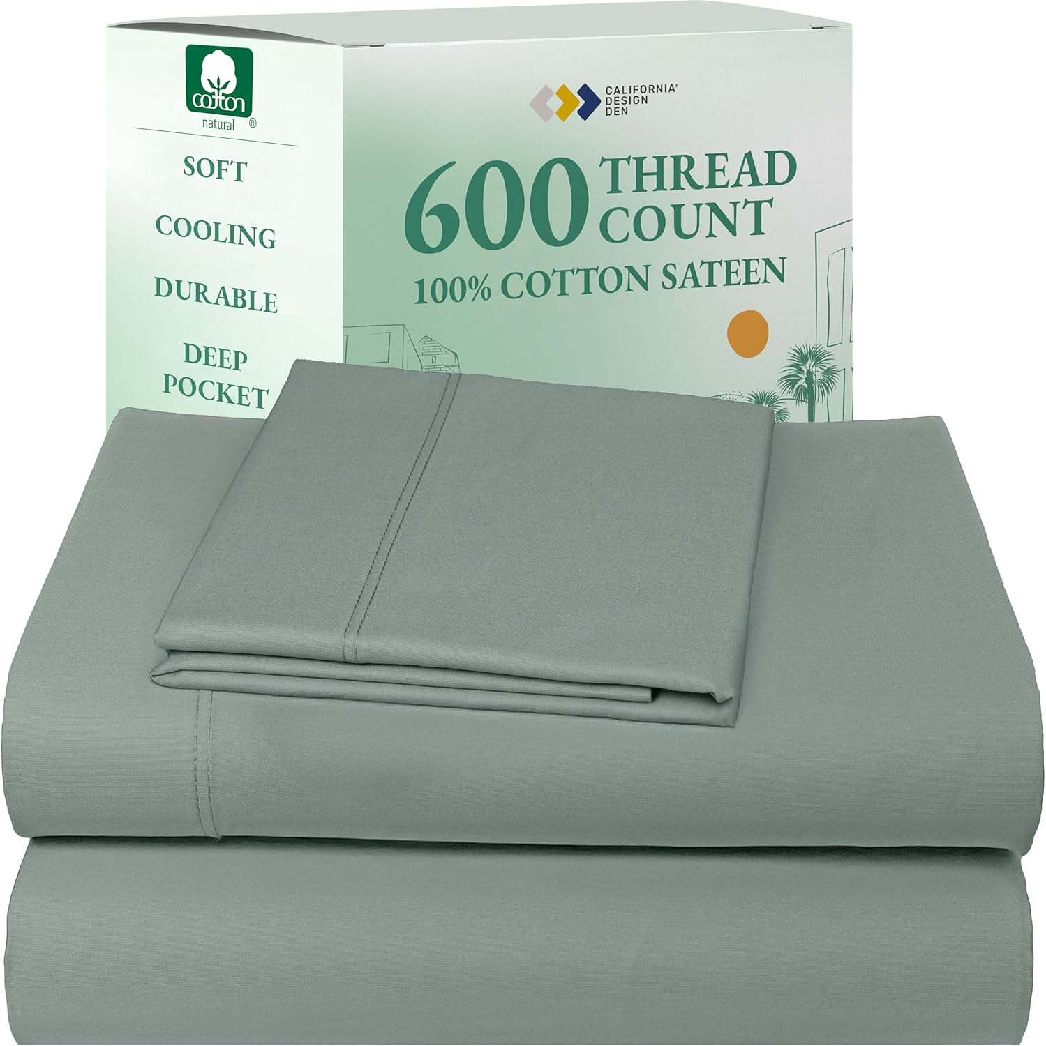 California Design Den Queen Sheet Set - Luxury 600 Thread Count Sateen, 100% Cotton Deep Pocket Queen Sheets with All Around Elastic, Snug Fit, Hotel Quality Bedding Set - White