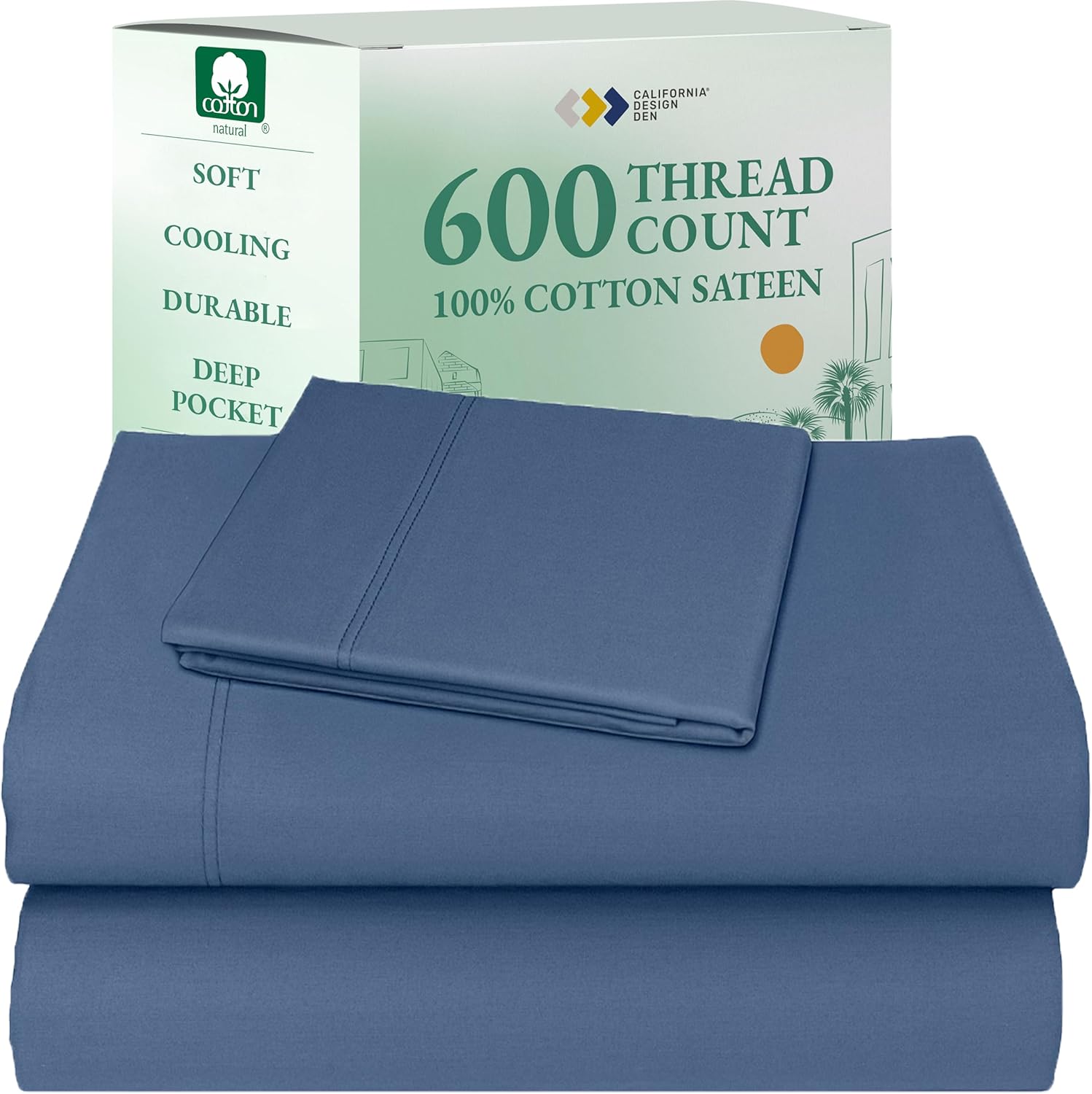 California Design Den Queen Sheet Set - Luxury 600 Thread Count Sateen, 100% Cotton Deep Pocket Queen Sheets with All Around Elastic, Snug Fit, Hotel Quality Bedding Set - White