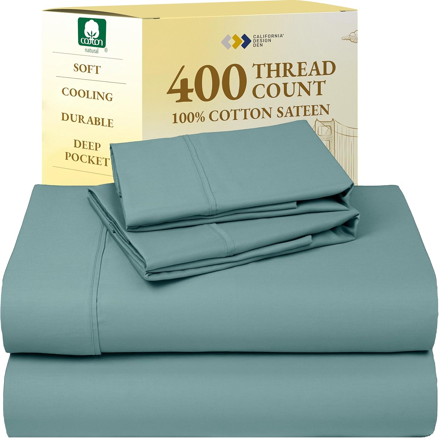 California Design Den King Size Sheets Set - Soft 400 Thread Count Sateen, Natural 100% Cotton Sheets King Size, Deep Pockets with All Around Elastic for a Snug Fit, Cool & Durable Bedding - White