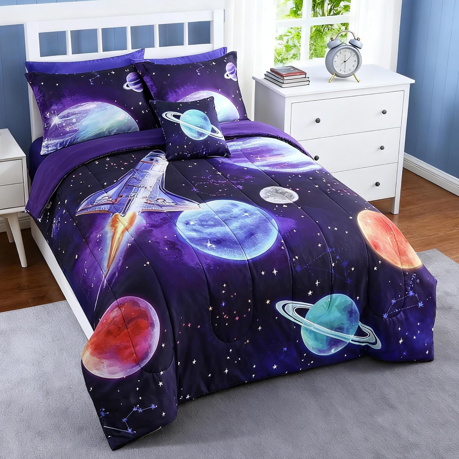 Kids Comforter Set Twin Size for Boys, Glow in The Dark Gamer Bedding Set 1 Comforter, 1 Decor Pillow, 1 Pillow Sham, Twin XL Comforter Set Dorm Bedding