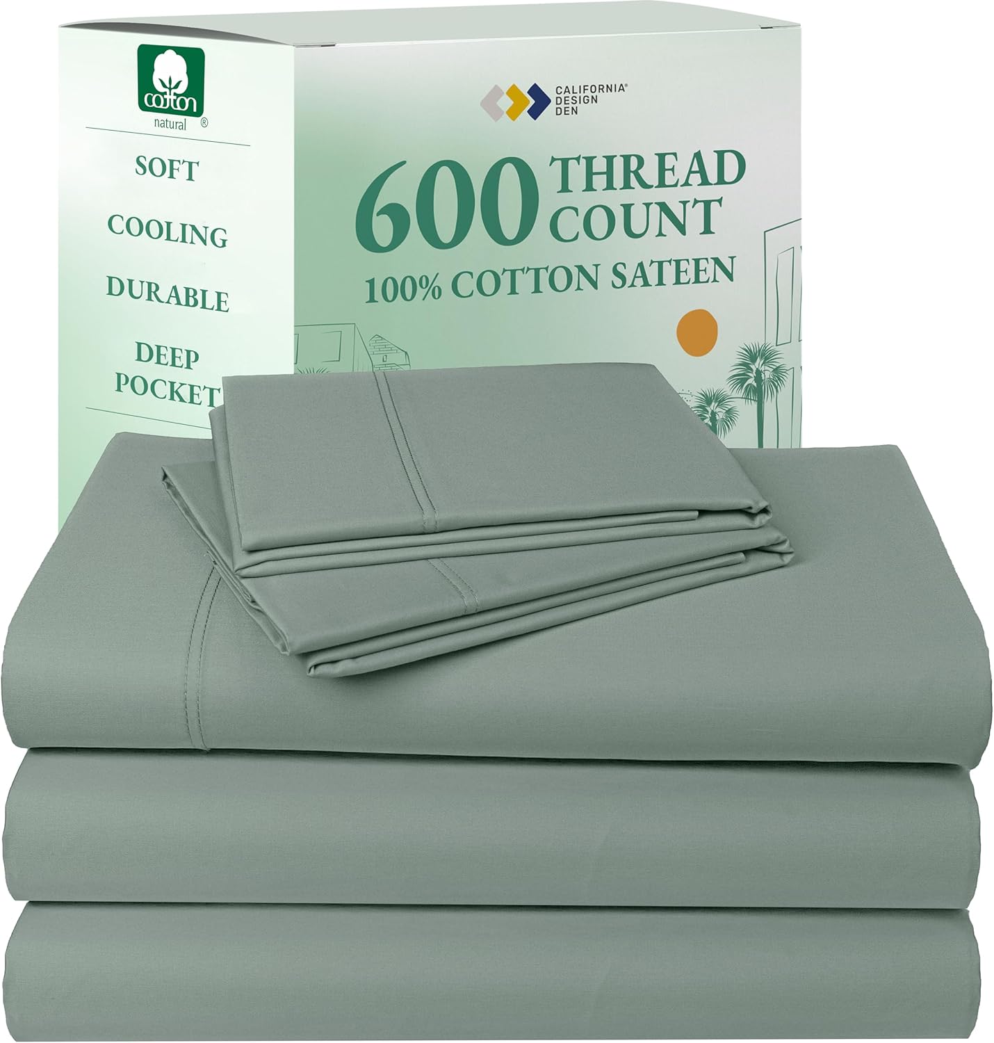 California Design Den Queen Sheet Set - Luxury 600 Thread Count Sateen, 100% Cotton Deep Pocket Queen Sheets with All Around Elastic, Snug Fit, Hotel Quality Bedding Set - White