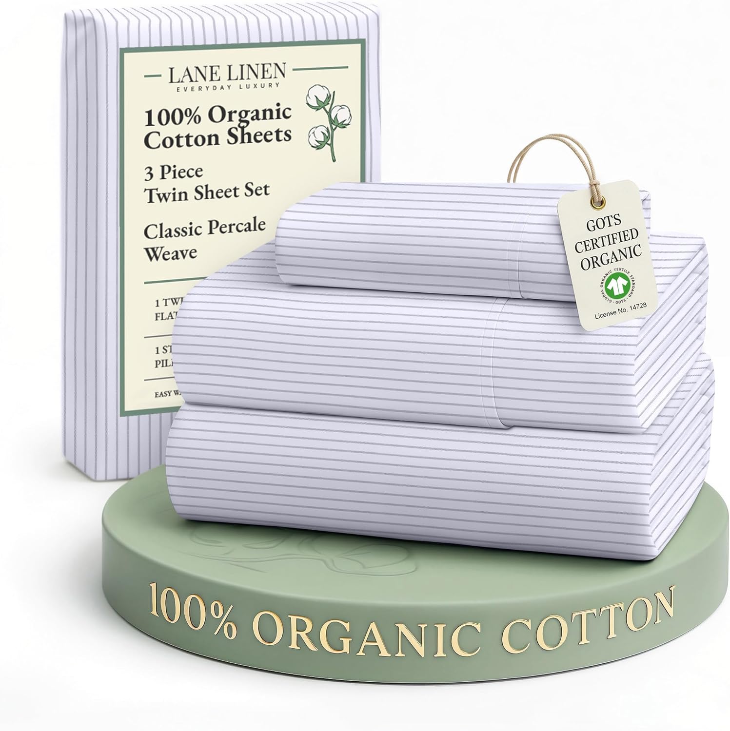 LANE LINEN 100% Organic Cotton King Size Sheets Set, Soft & Comfy All Season Breathable Sheets King Size, Percale Weave Fully Elasticized Eco Friendly Naturally Cooling King White Bed Sheets