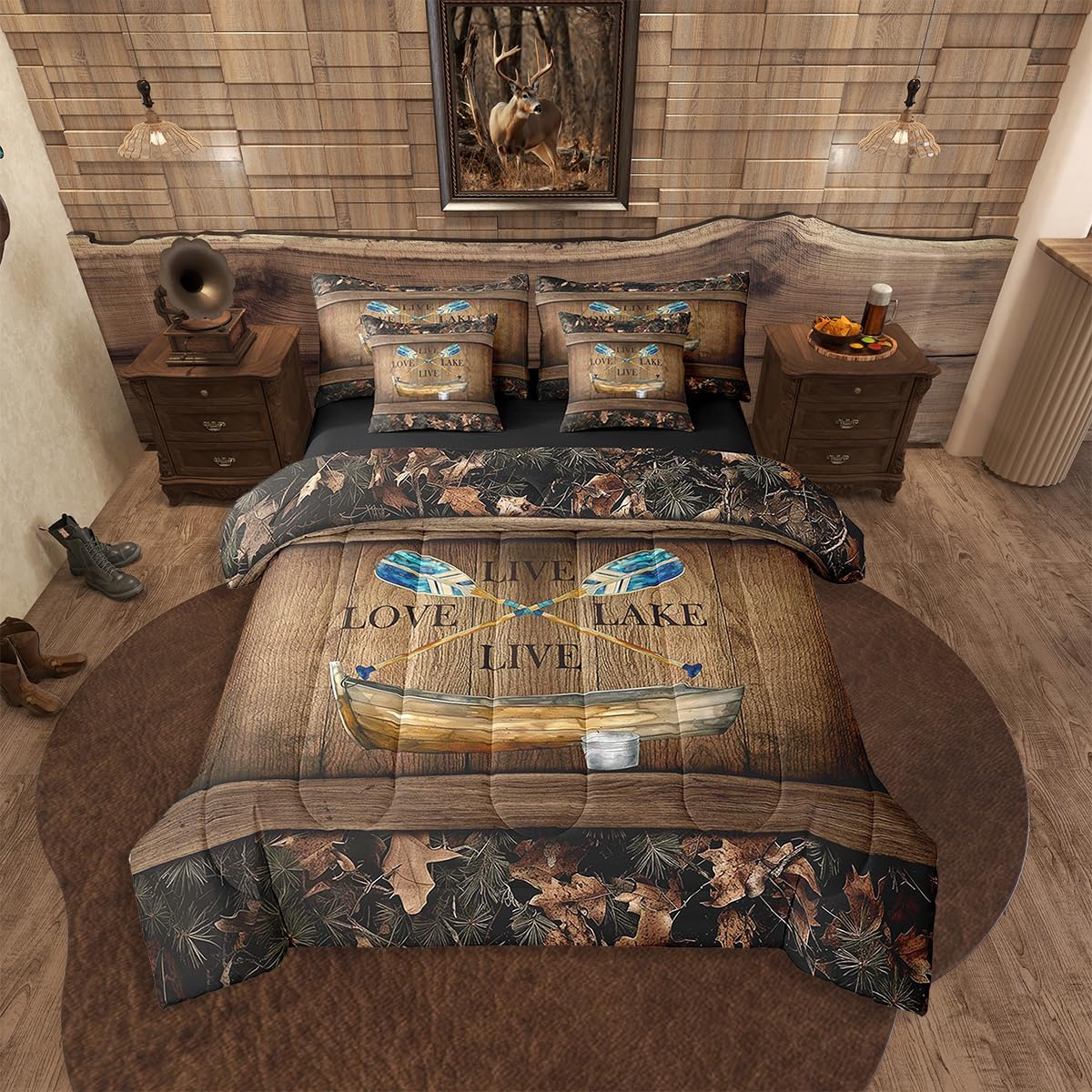 Erosebridal 7 Piece Camo Mallard Duck Comforter Set with Sheets for Kids Boys Men Rustic Farmhouse Cabin Bed in A Bag Queen,Hunting Woodland Duck Bedding Set Country Wood Board Animal Bed Set