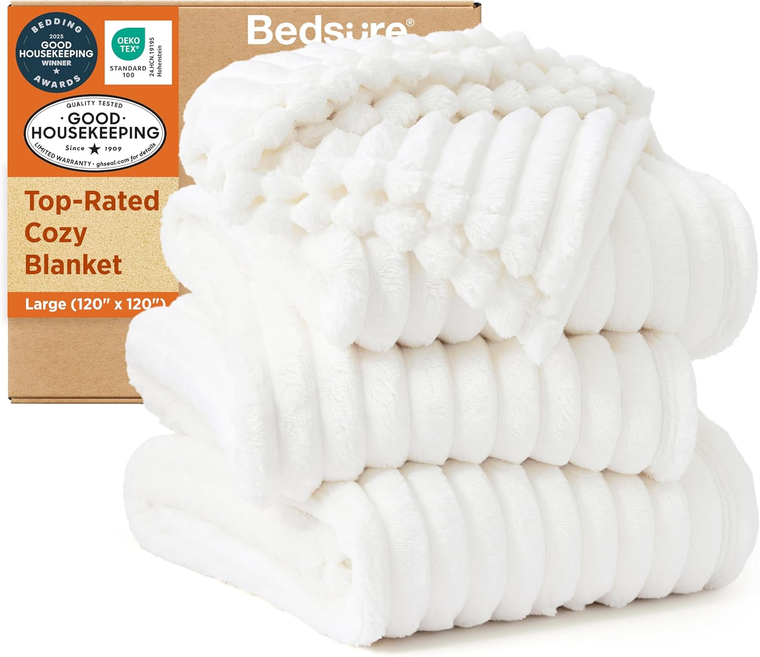 Bedsure GentleSoft Blankets Queen Size for Bed - Cozy Soft Sofa Couch Cover Blankets for Women, Cute Large Bedding Fleece Throws for Girls, Off White, 90x90 Inches