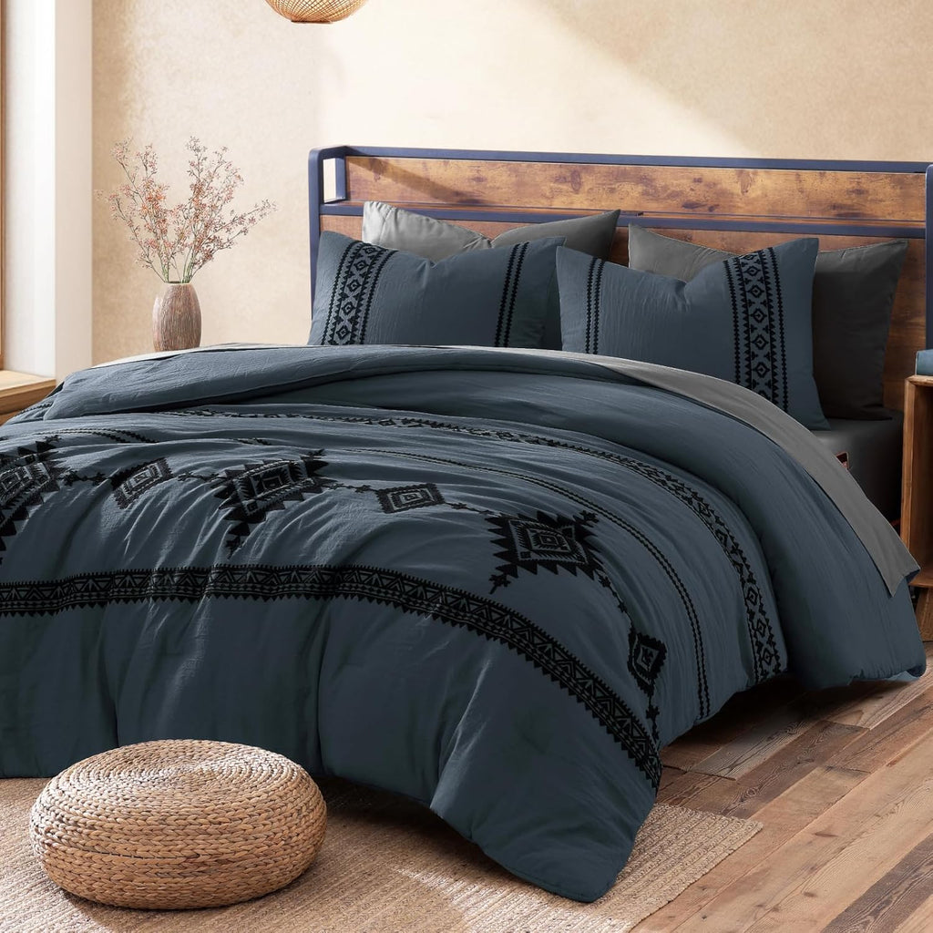 MaiRêve Burnt Orange Embroidery Comforters Set Queen Size - 7 Pieces, Farmhouse Western Bedding All Season, Bed in A Bag Queen Boho Comforter Set with Sheets, Pillowcases & Shams