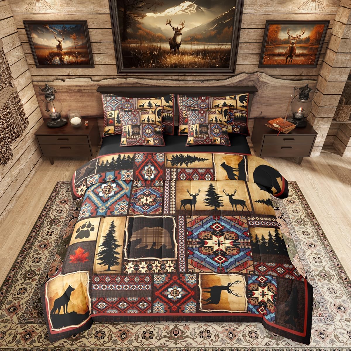 Erosebridal 7 Piece Camo Mallard Duck Comforter Set with Sheets for Kids Boys Men Rustic Farmhouse Cabin Bed in A Bag Queen,Hunting Woodland Duck Bedding Set Country Wood Board Animal Bed Set