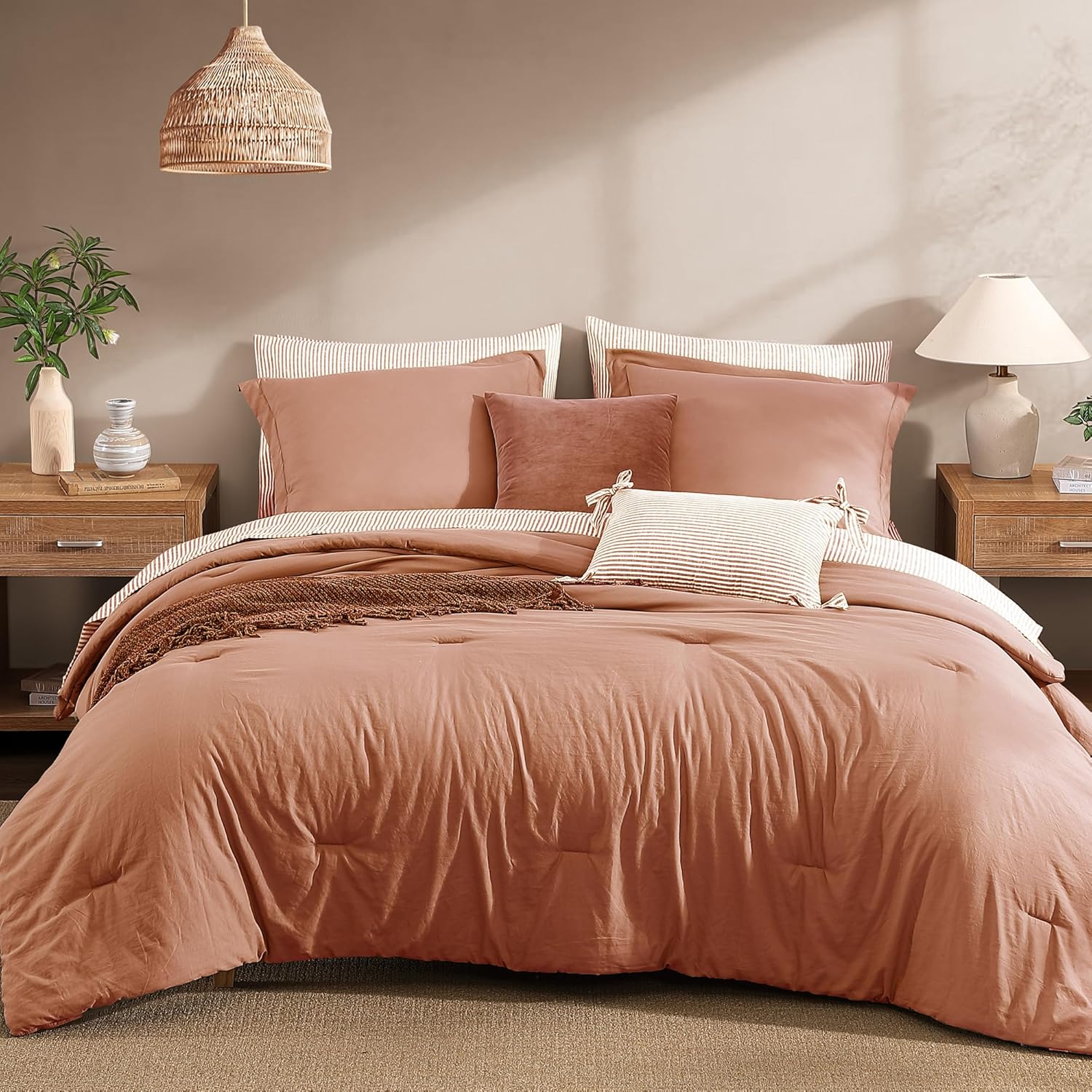 Monbix Queen Comforter Set - 7 Pieces Dusty Blue Prewashed Bed in a Bag Queen Bedding Sets with Comforters, All Seasons Ultra Soft Comforter Bed Set with Sheets,Pillowcases & Shams