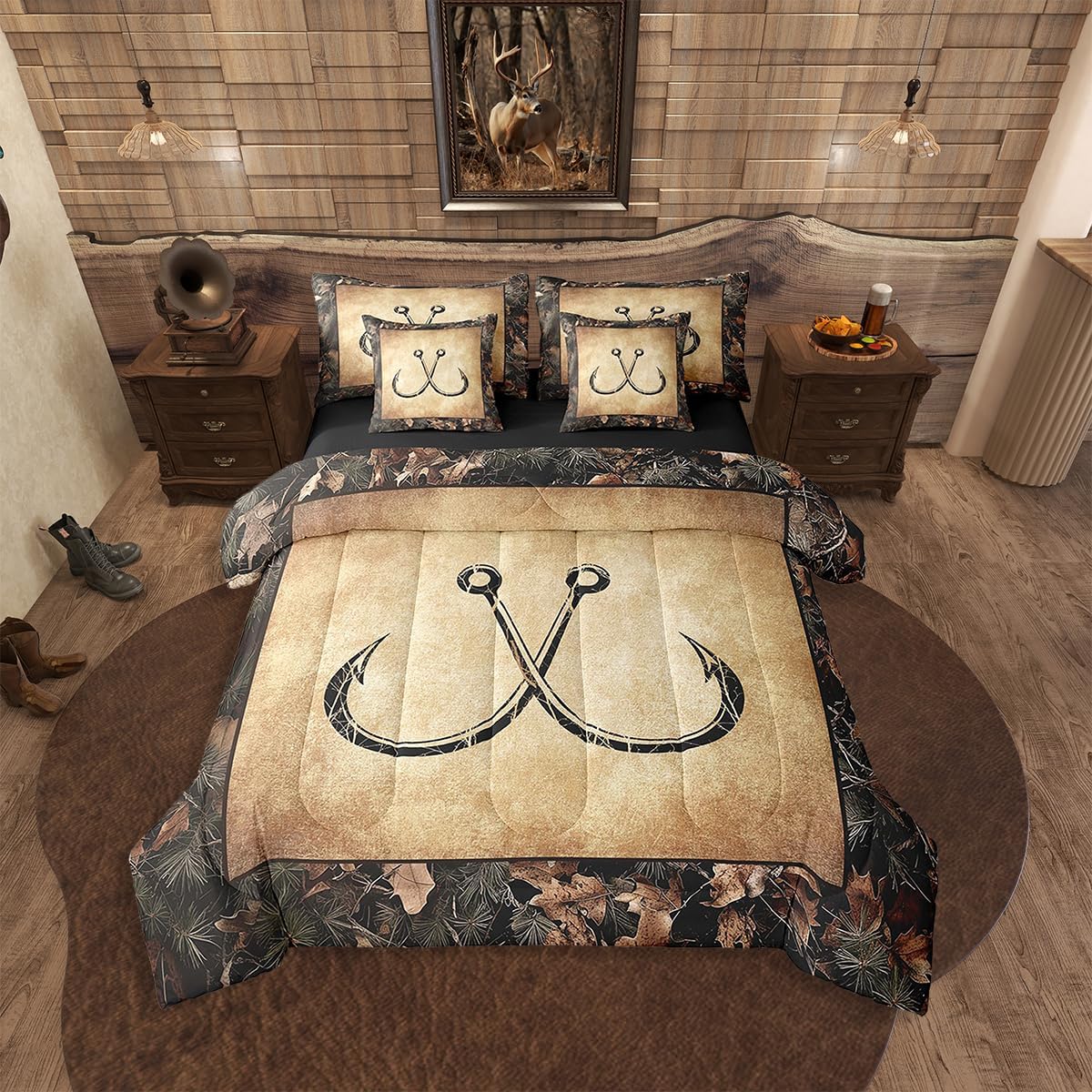 Erosebridal 7 Piece Camo Mallard Duck Comforter Set with Sheets for Kids Boys Men Rustic Farmhouse Cabin Bed in A Bag Queen,Hunting Woodland Duck Bedding Set Country Wood Board Animal Bed Set