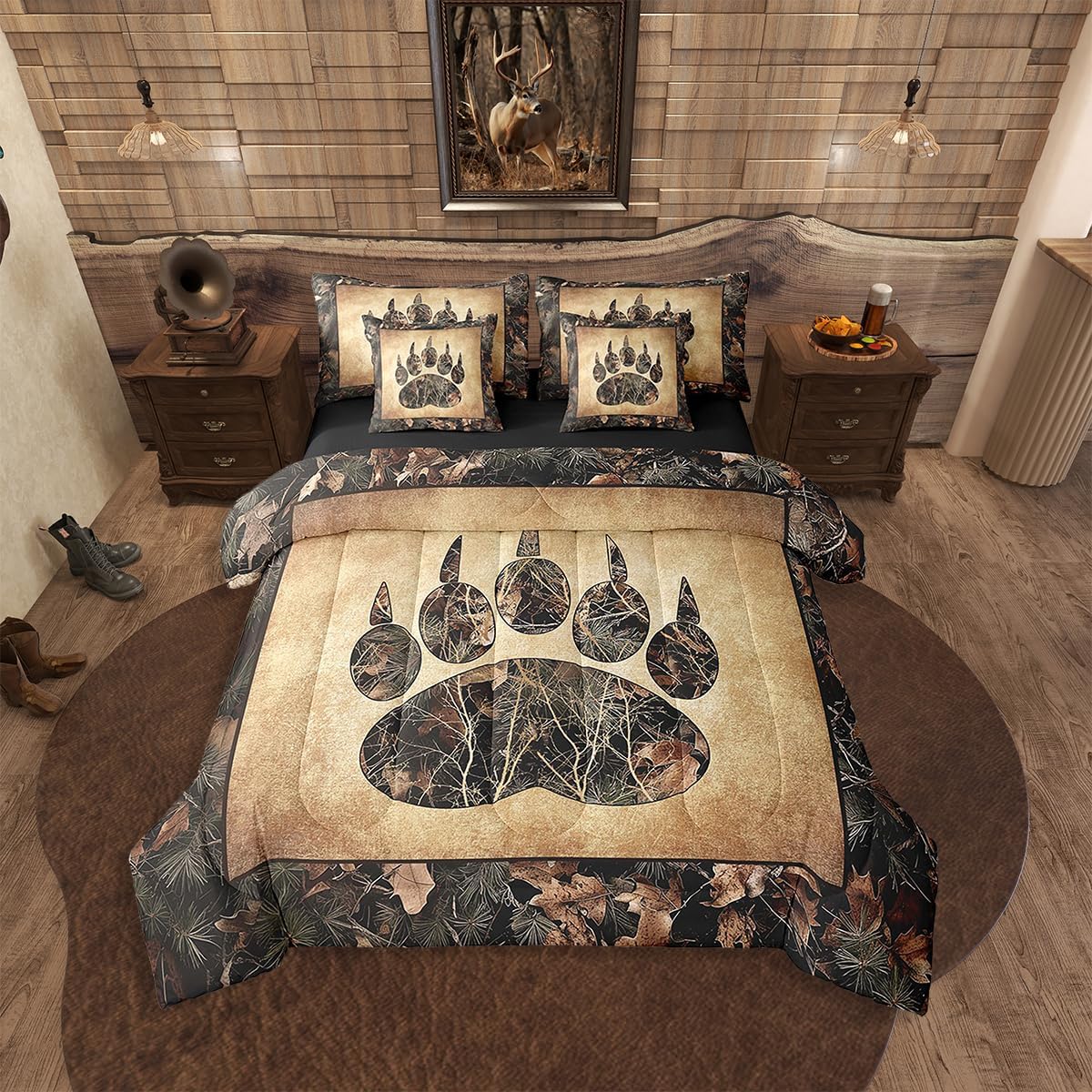 Erosebridal 7 Piece Camo Mallard Duck Comforter Set with Sheets for Kids Boys Men Rustic Farmhouse Cabin Bed in A Bag Queen,Hunting Woodland Duck Bedding Set Country Wood Board Animal Bed Set